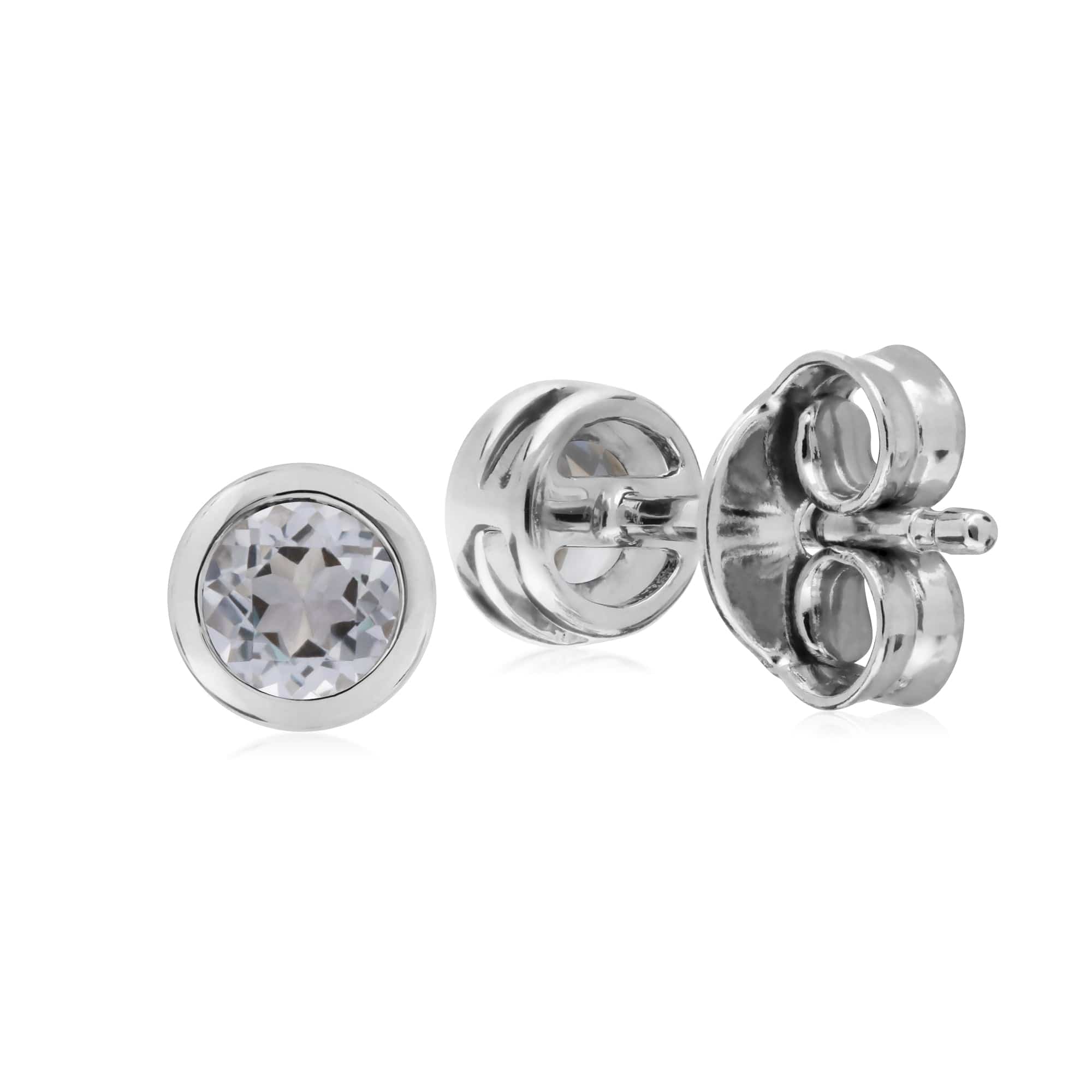 270E025810925 Classic Round White Topaz Bezel Stud Earrings in 925 Sterling Silver 2