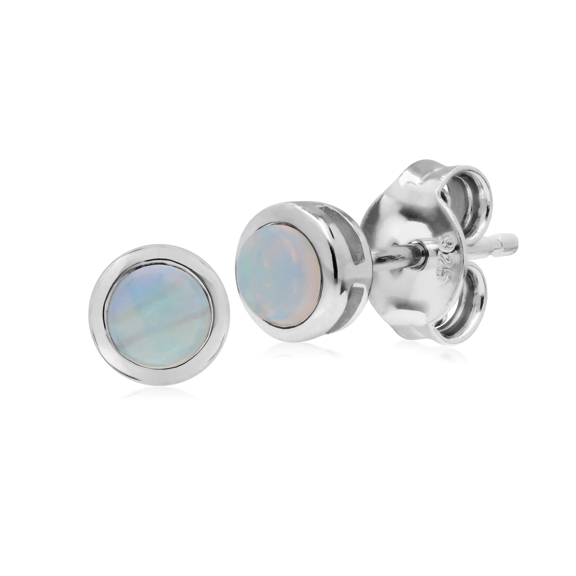 270E025811925 Classic Round Opal Bezel Stud Earrings in Sterling Silver 1