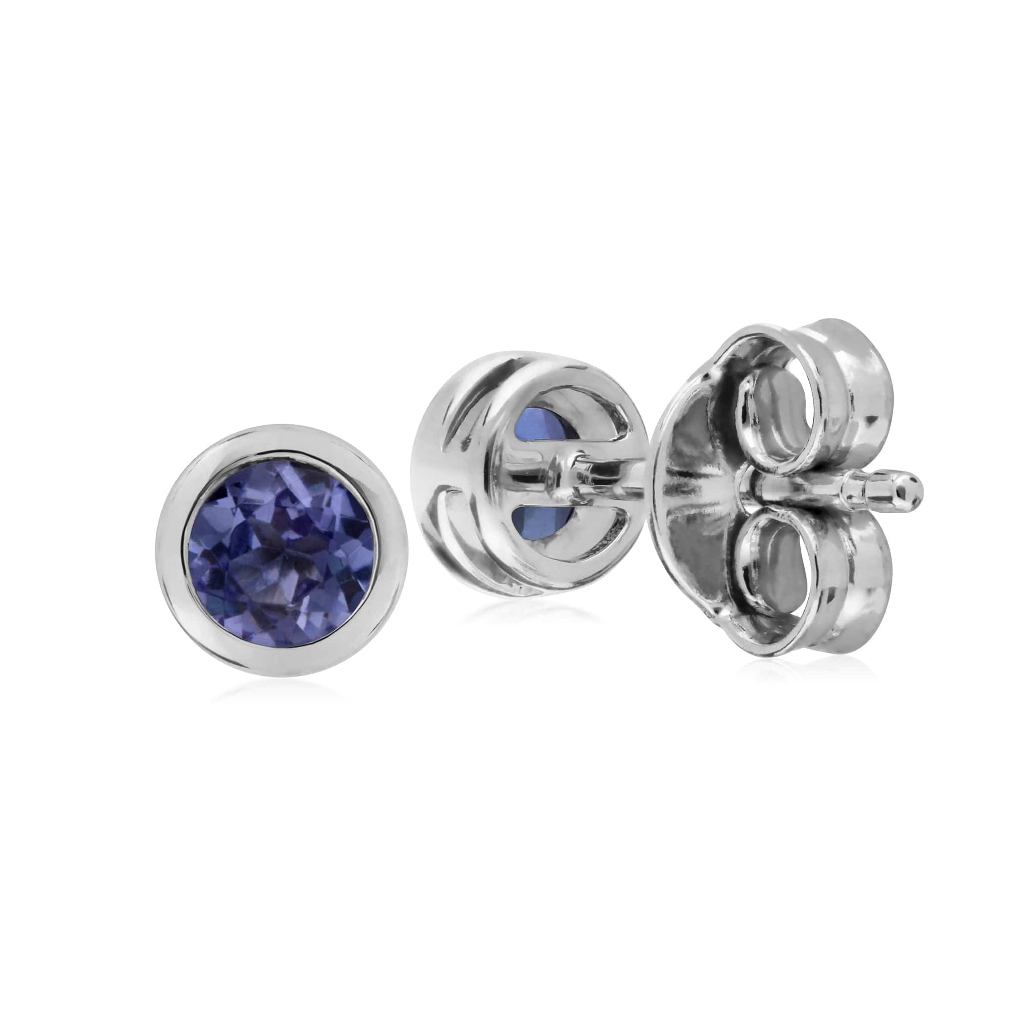 270E025813925 Classic Round Tanzanite Bezel Stud Earrings in Sterling Silver 2