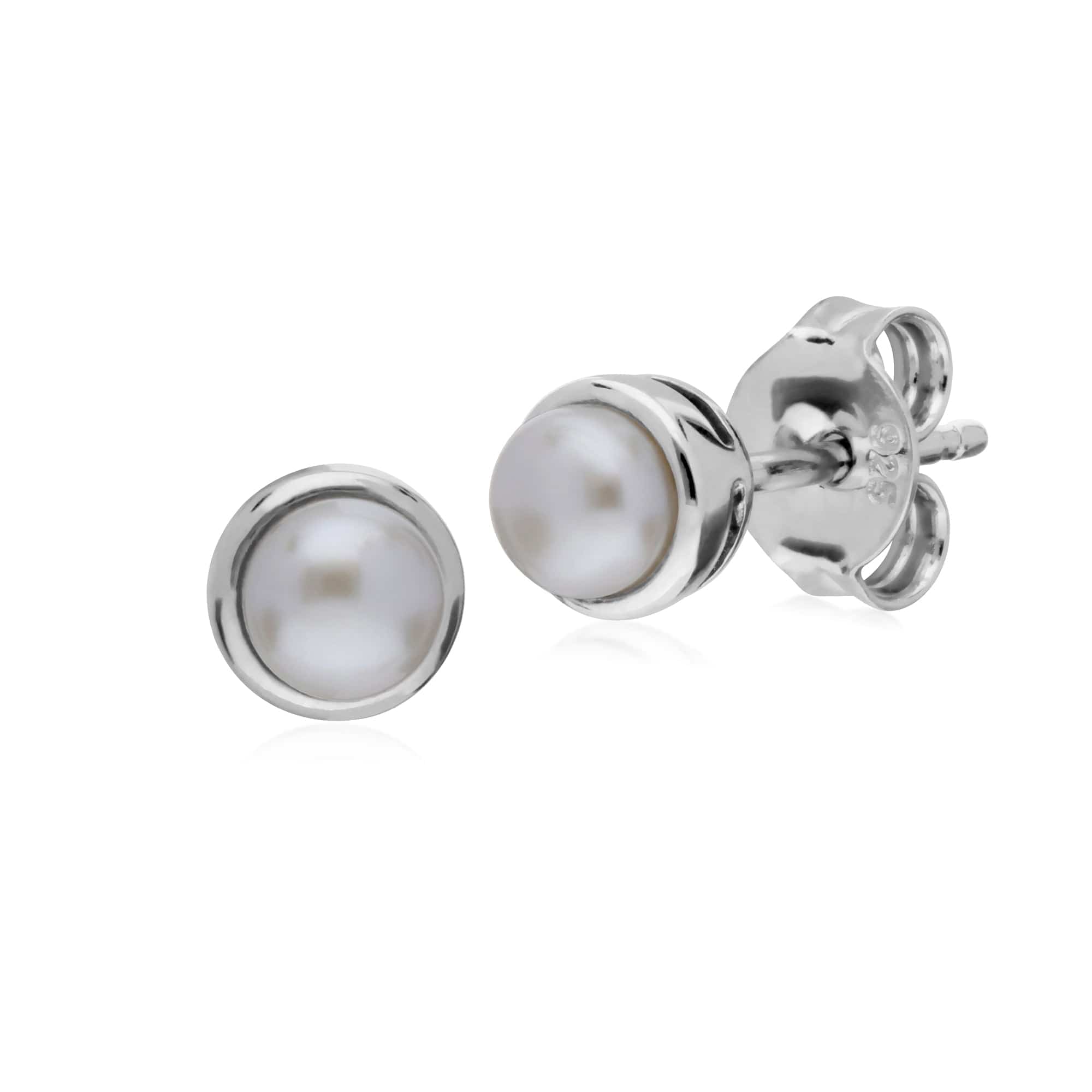 270E026001925 Sterling Silver Simple Chinese Freshwater Pearl Bezel Round Stud Earrings 1