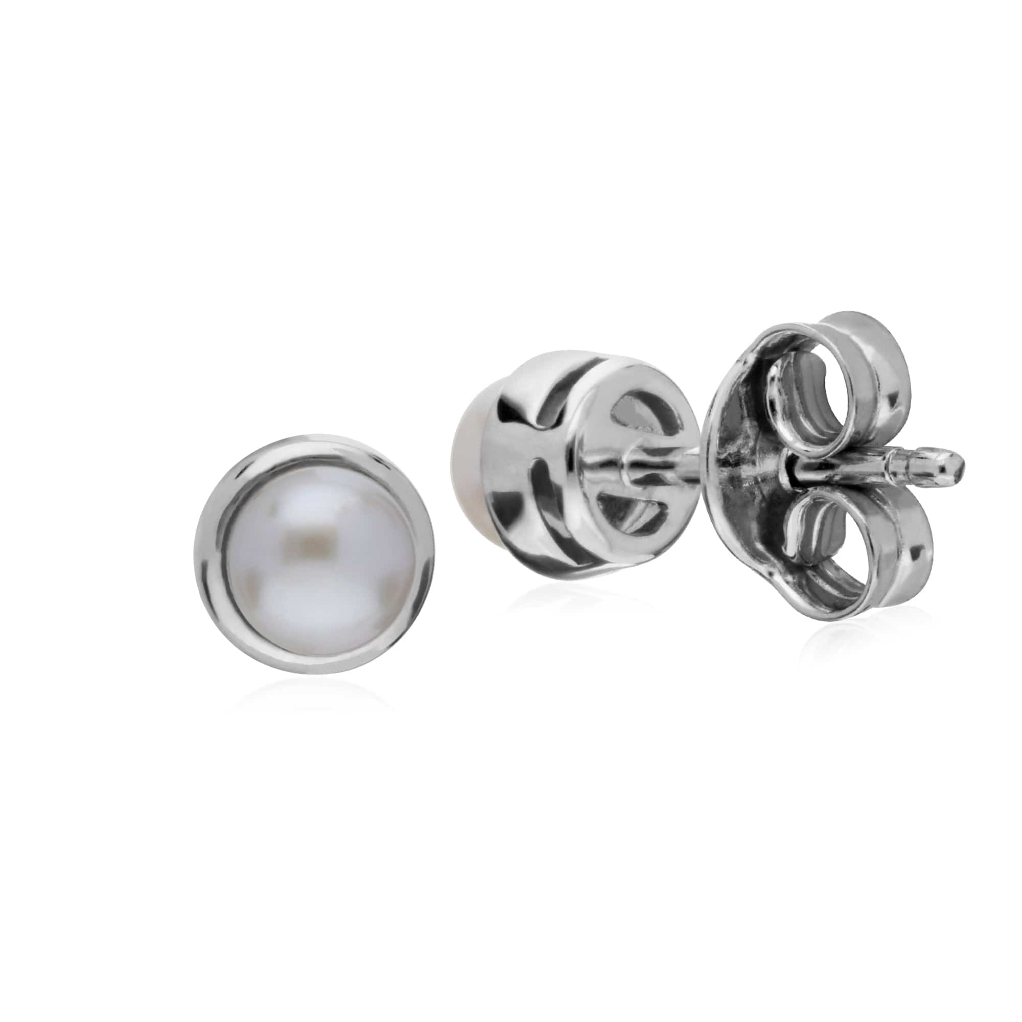 270E026001925 Sterling Silver Simple Chinese Freshwater Pearl Bezel Round Stud Earrings 2
