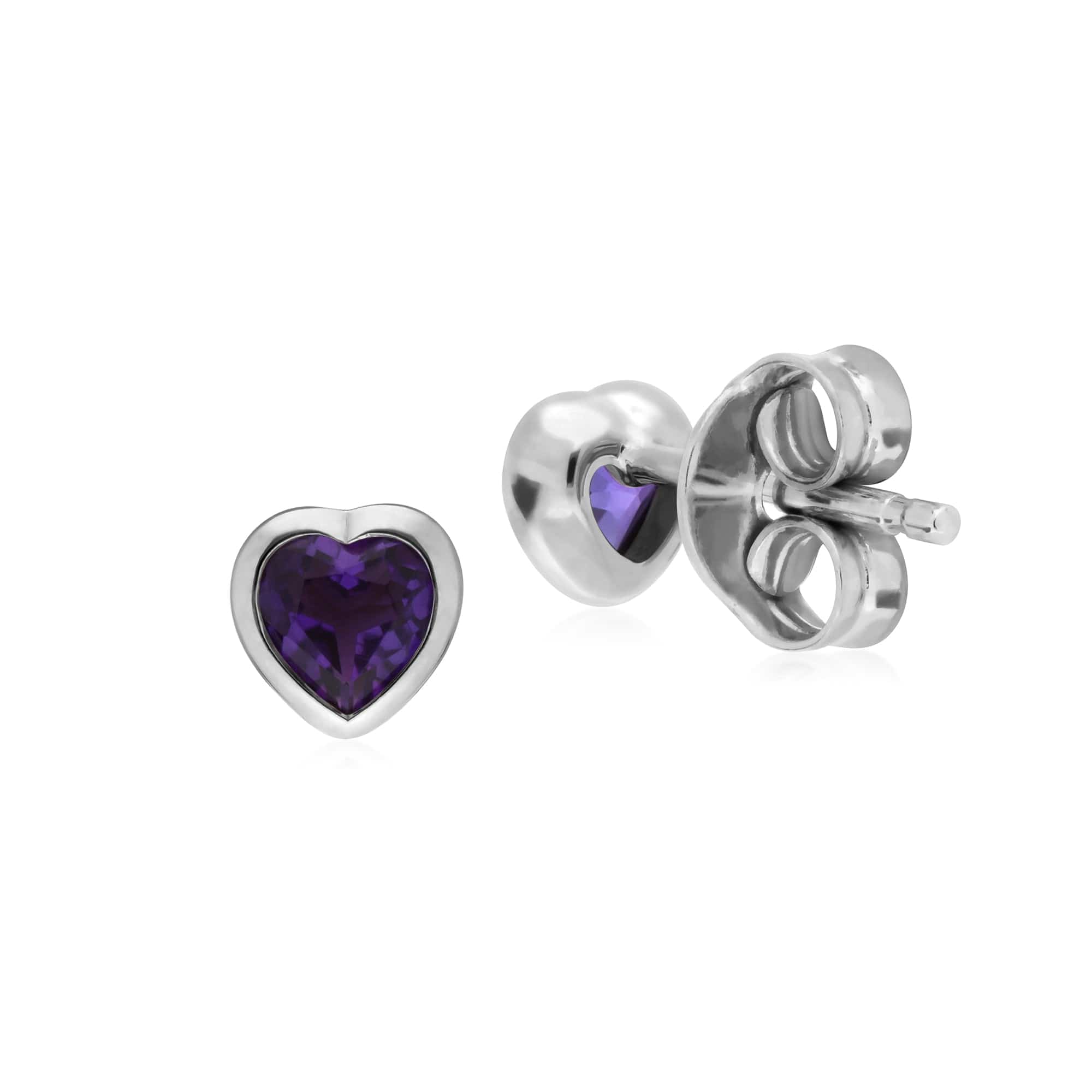 Essential Heart Shaped Amethyst Stud Earrings in 925 Sterling Silver 4.5mm - Gemondo
