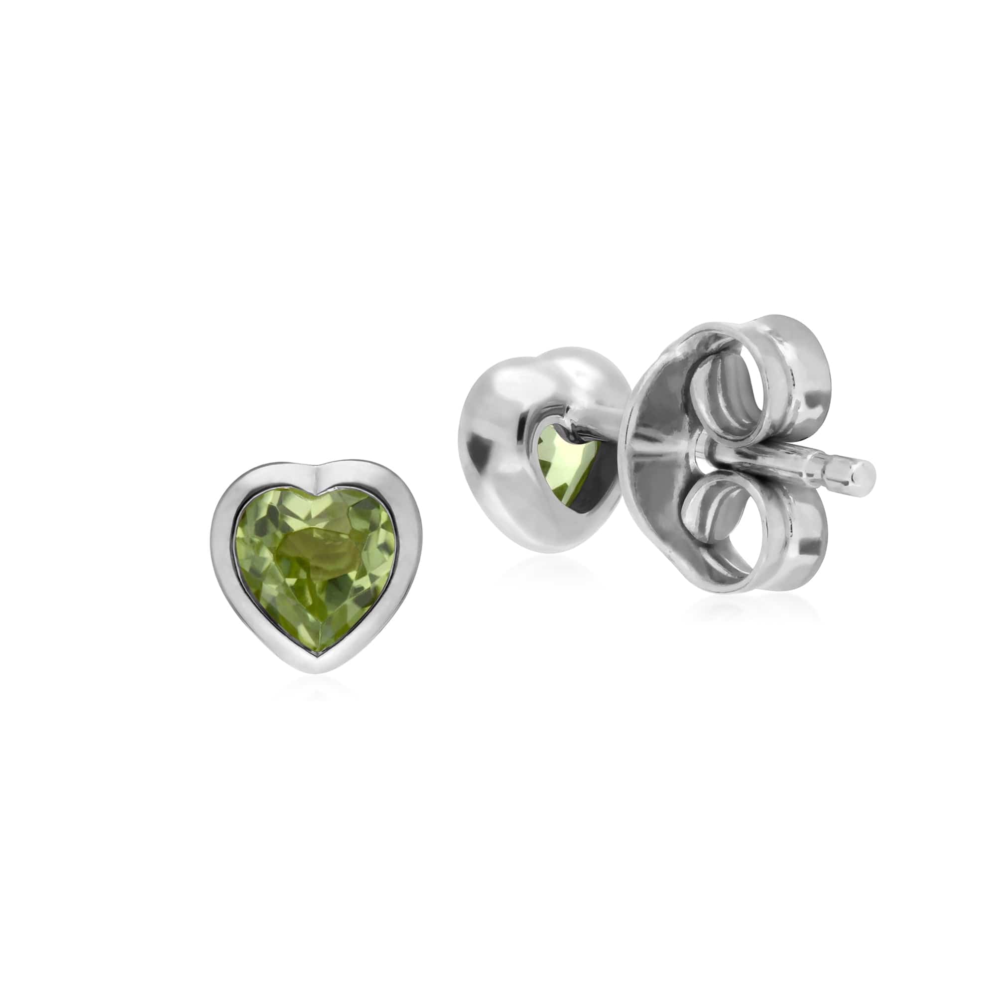 Petite Essential Heart Shaped Peridot Stud Earrings in Sterling Silver - Gemondo