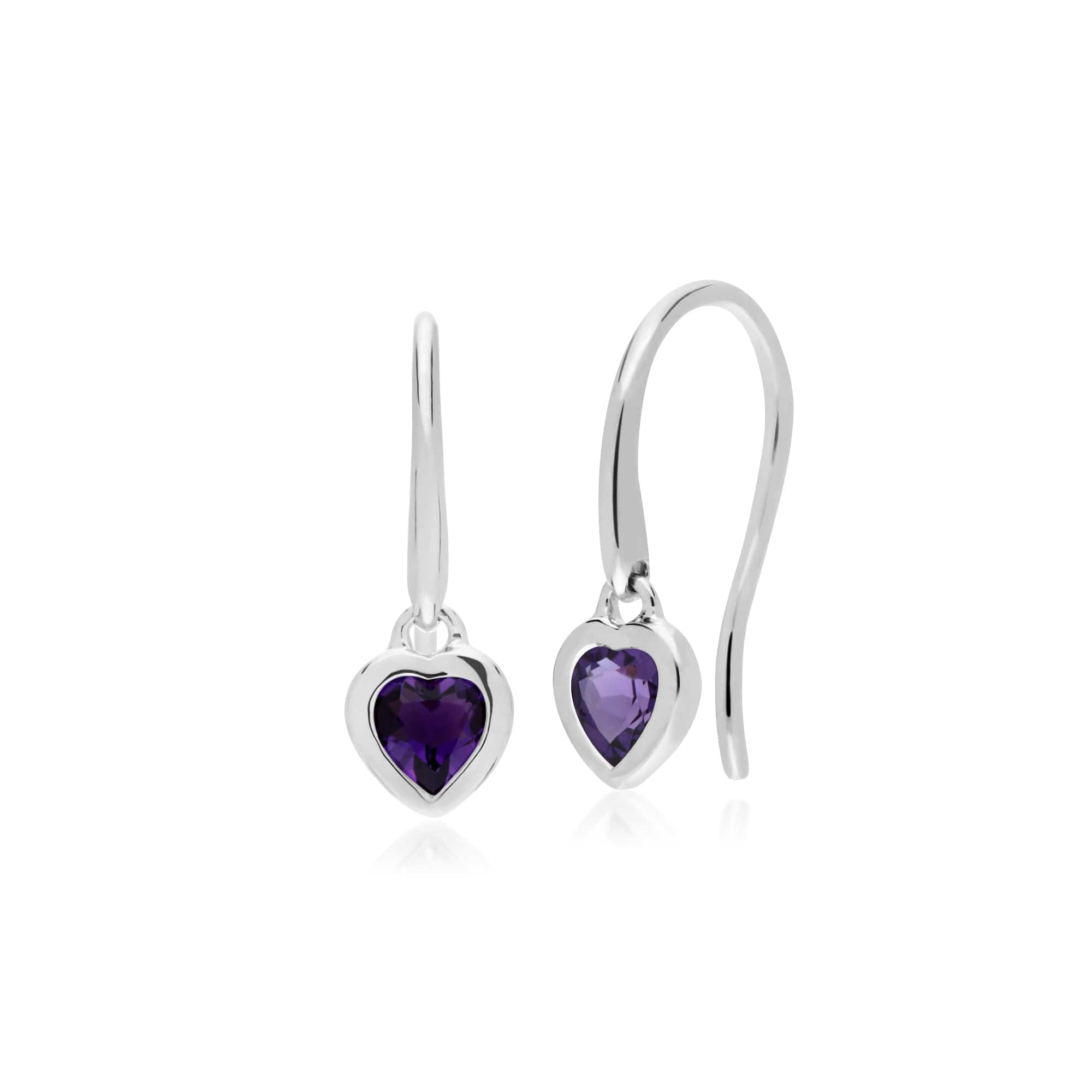 Essential Heart Shaped Amethyst Drop Earrings in 925 Sterling Silver - Gemondo