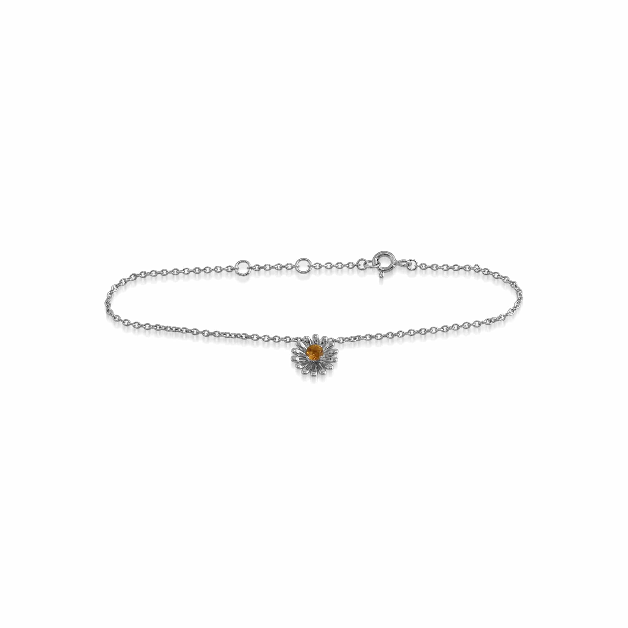 Floral Round Citrine Daisy Flower Single Stone Bracelet in 925 Sterling Silver - Gemondo