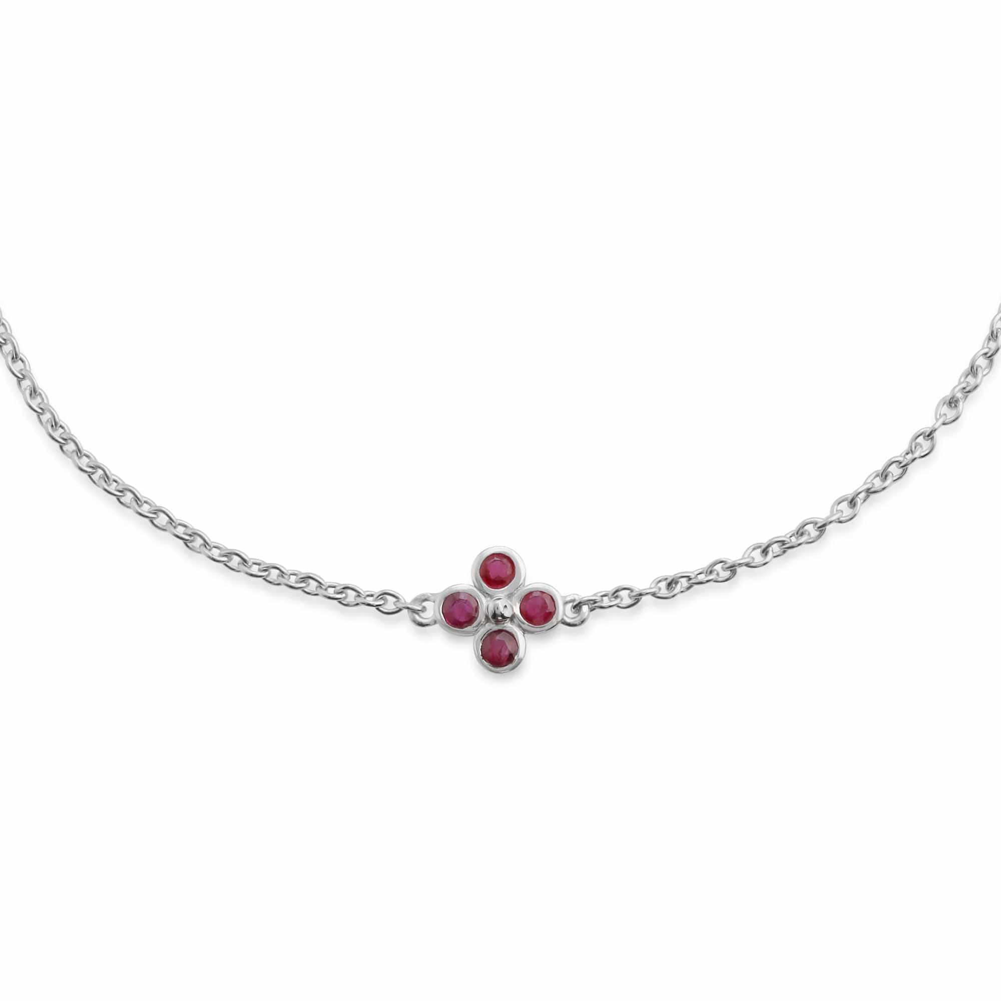 Floral Round Ruby Clover Stud Earrings & Bracelet Set in 925 Sterling Silver - Gemondo