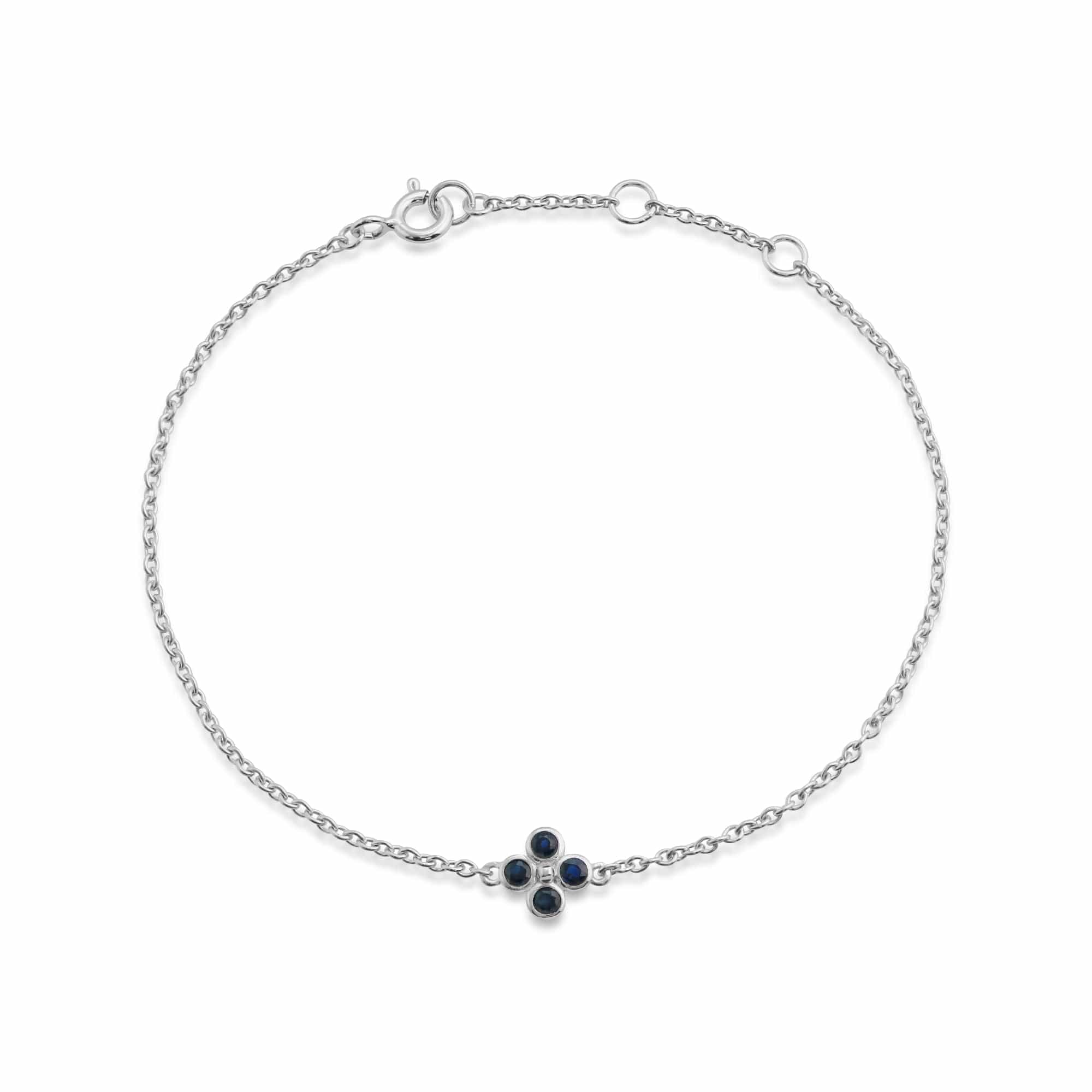 270L009703925 Floral Round Sapphire Bezel Set Clover Bracelet in 925 Sterling Silver 2