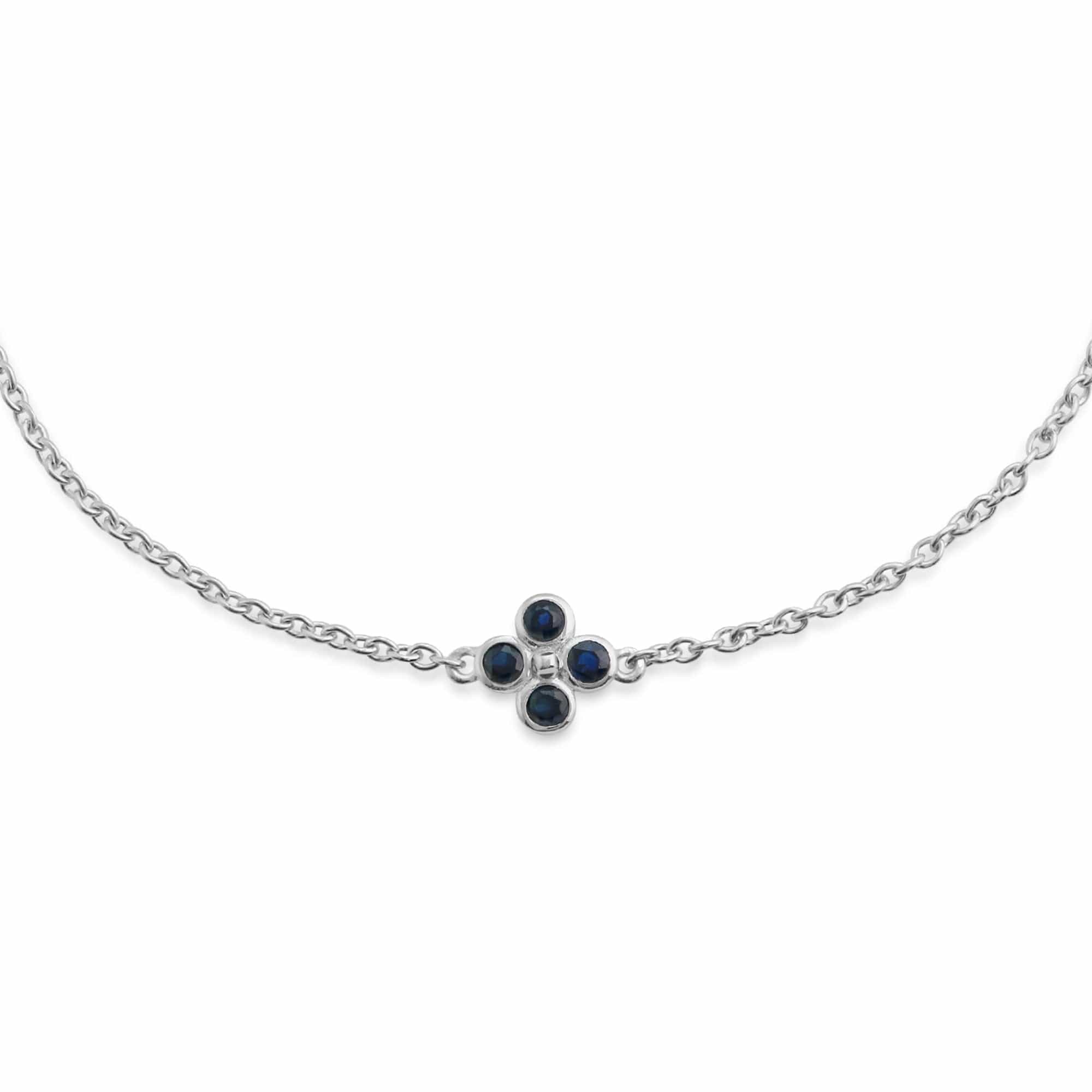 Floral Round Sapphire Clover Pendant & Bracelet Set in 925 Sterling Silver - Gemondo