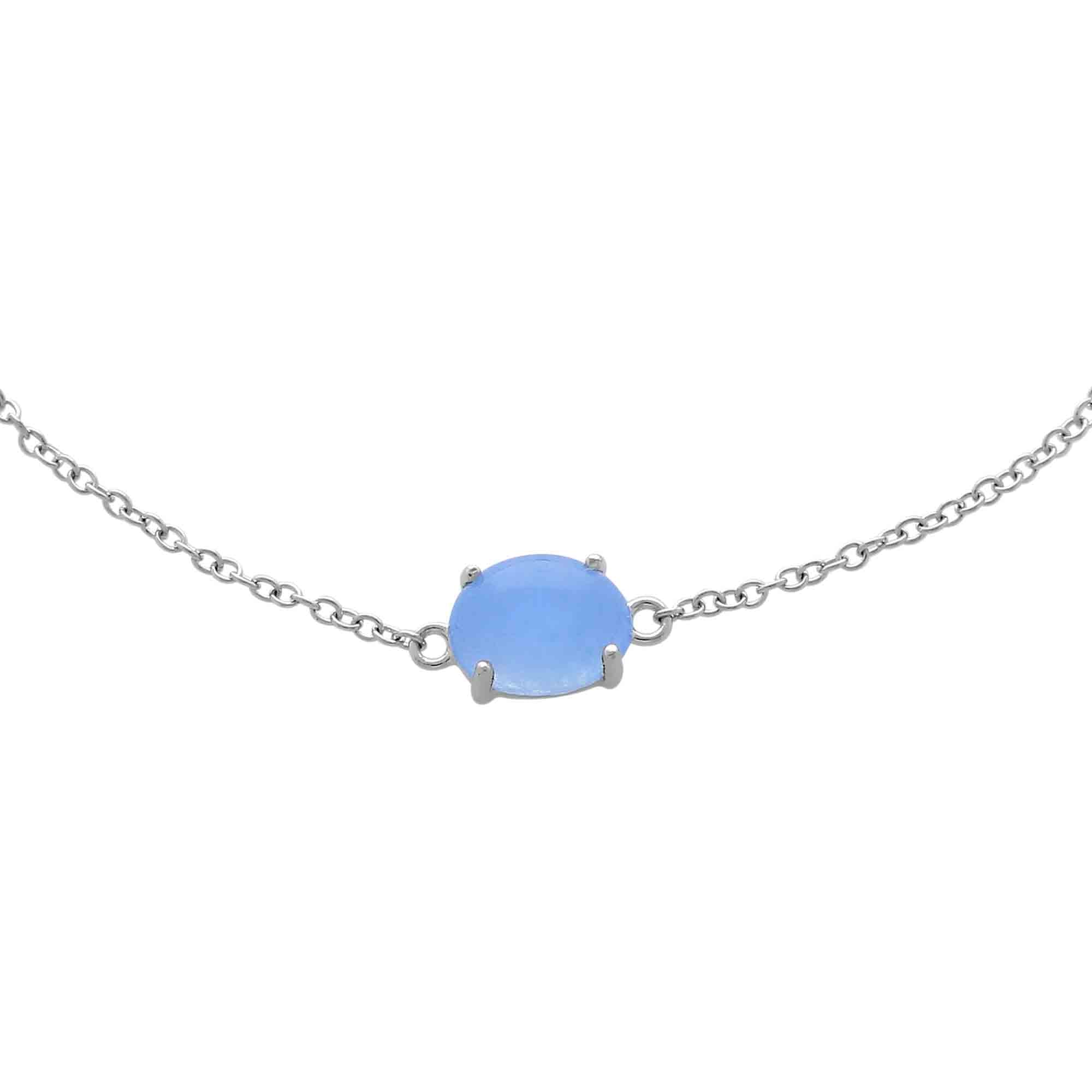 Classic Oval Milky Aquamarine Single Stone Bracelet in Sterling Silver - Gemondo