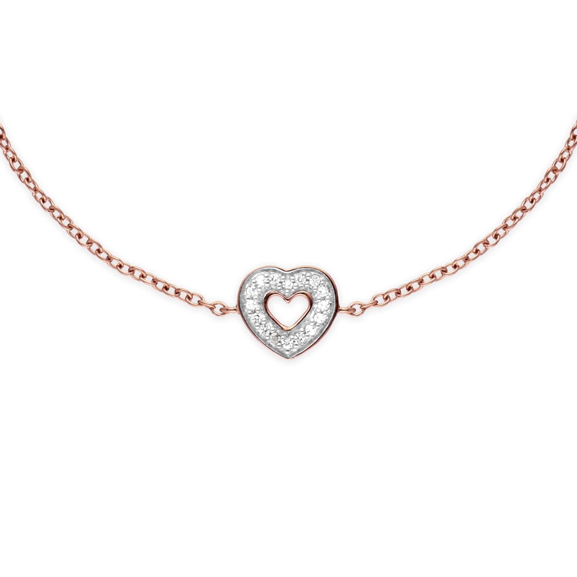 Gemondo Rose Gold Plated Sterling Silver Clear Topaz Heart 19cm Bracelet