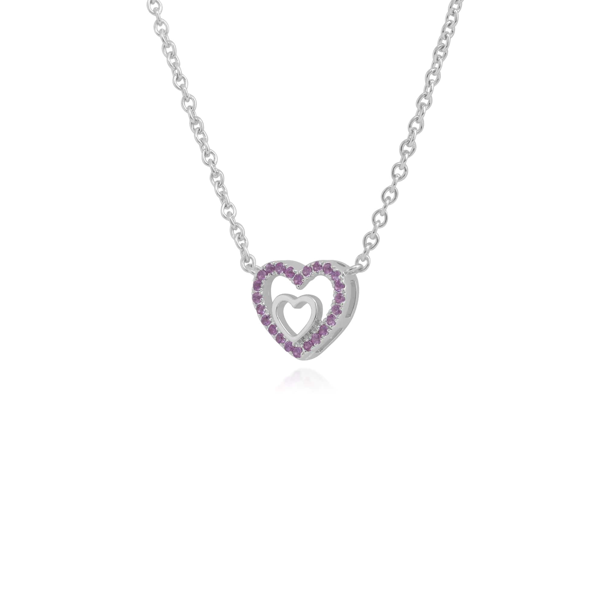 Sterling Silver Pink Sapphire Heart Necklace Image 2
