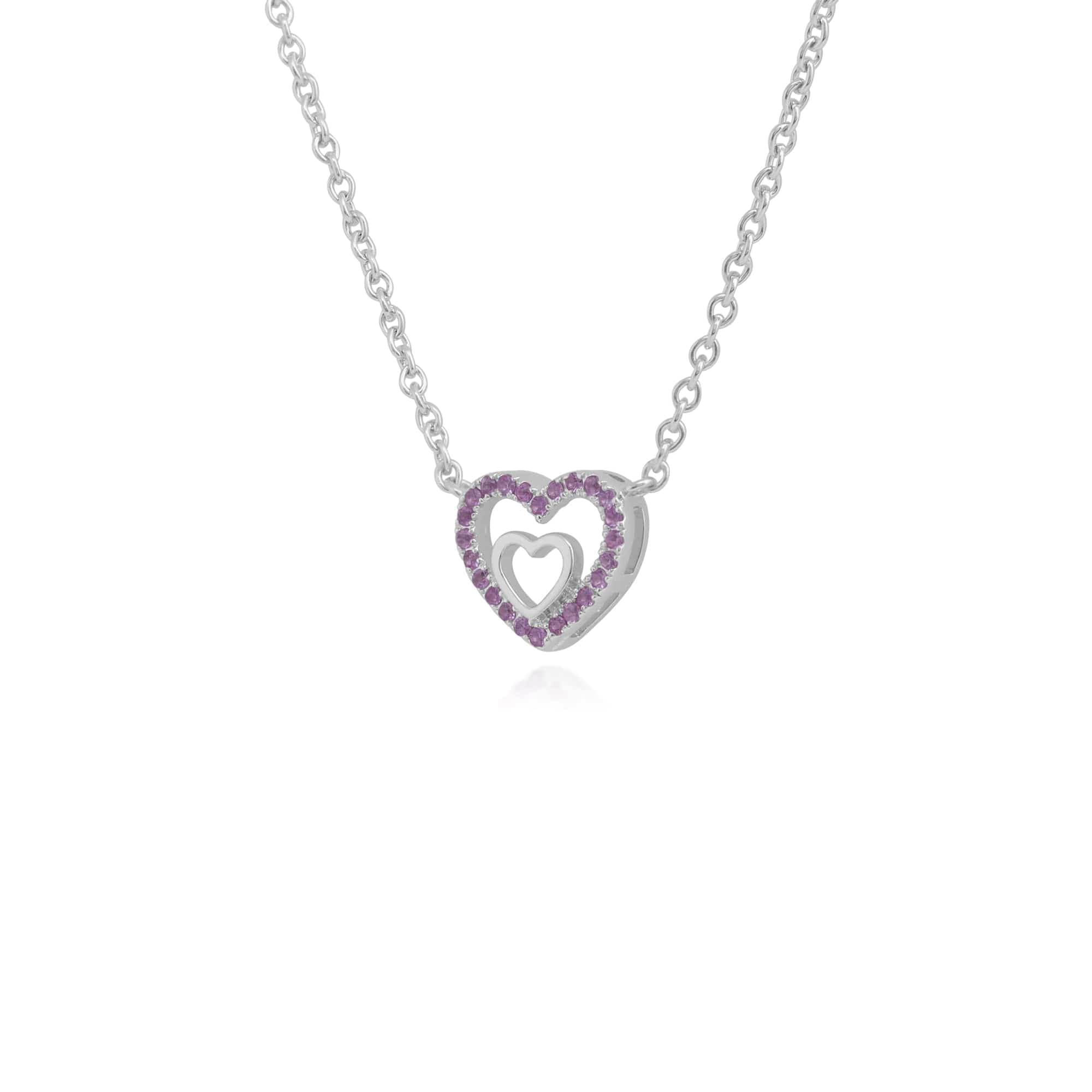 270N030101925 Gemondo Sterling Silver Pink Sapphire Heart Pendant on 45cm Chain 2