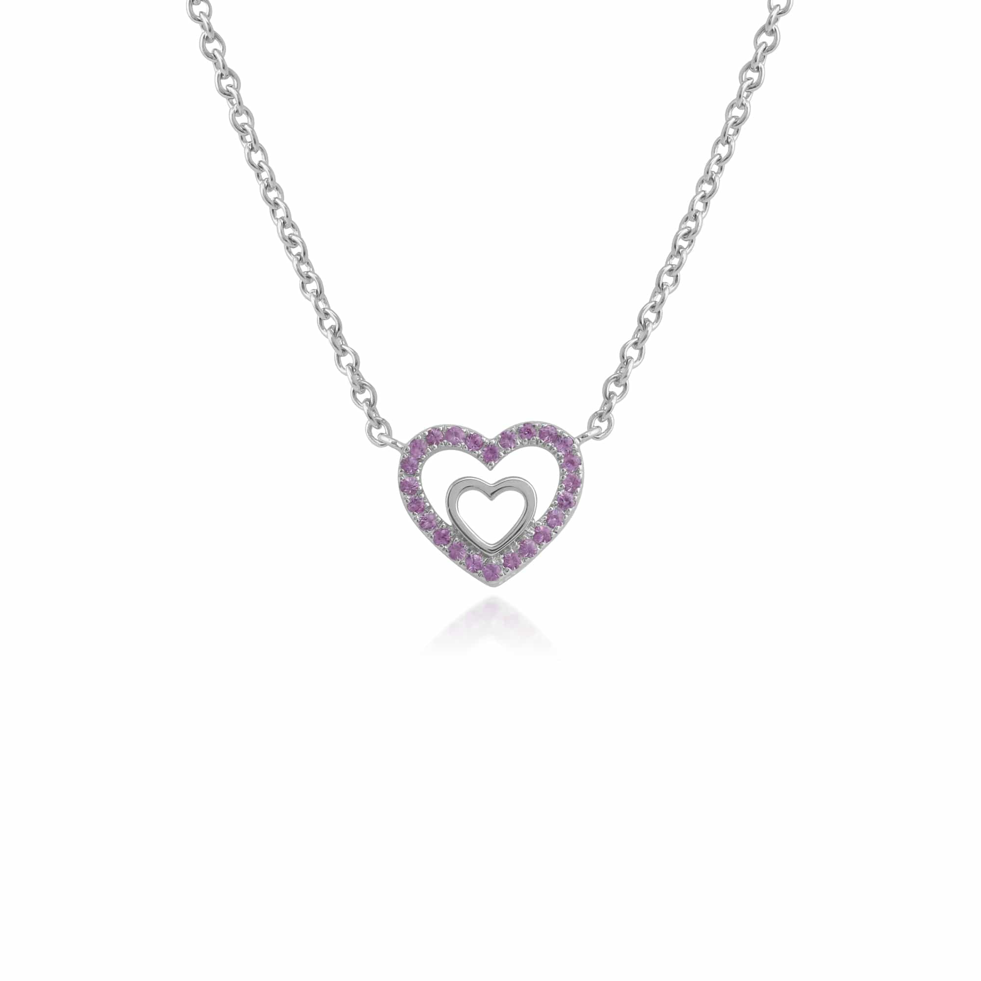 Sterling Silver Pink Sapphire Heart Necklace Image 1