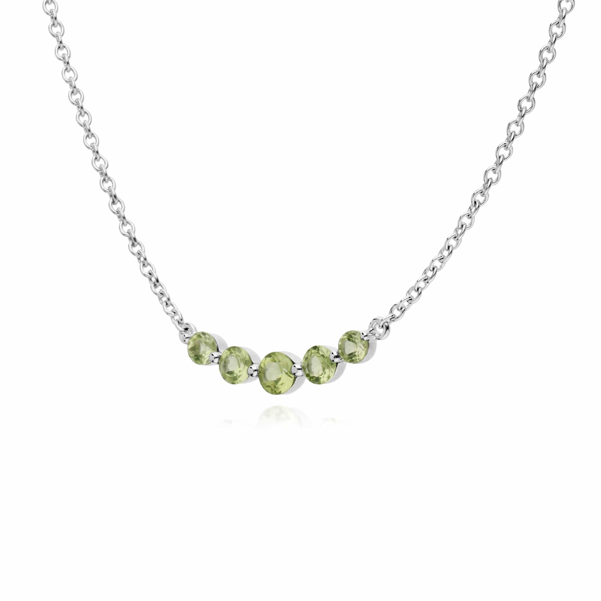 270N034104925 Classic Round Peridot 5 Stone Gradient Necklace in 925 Sterling Silver 2