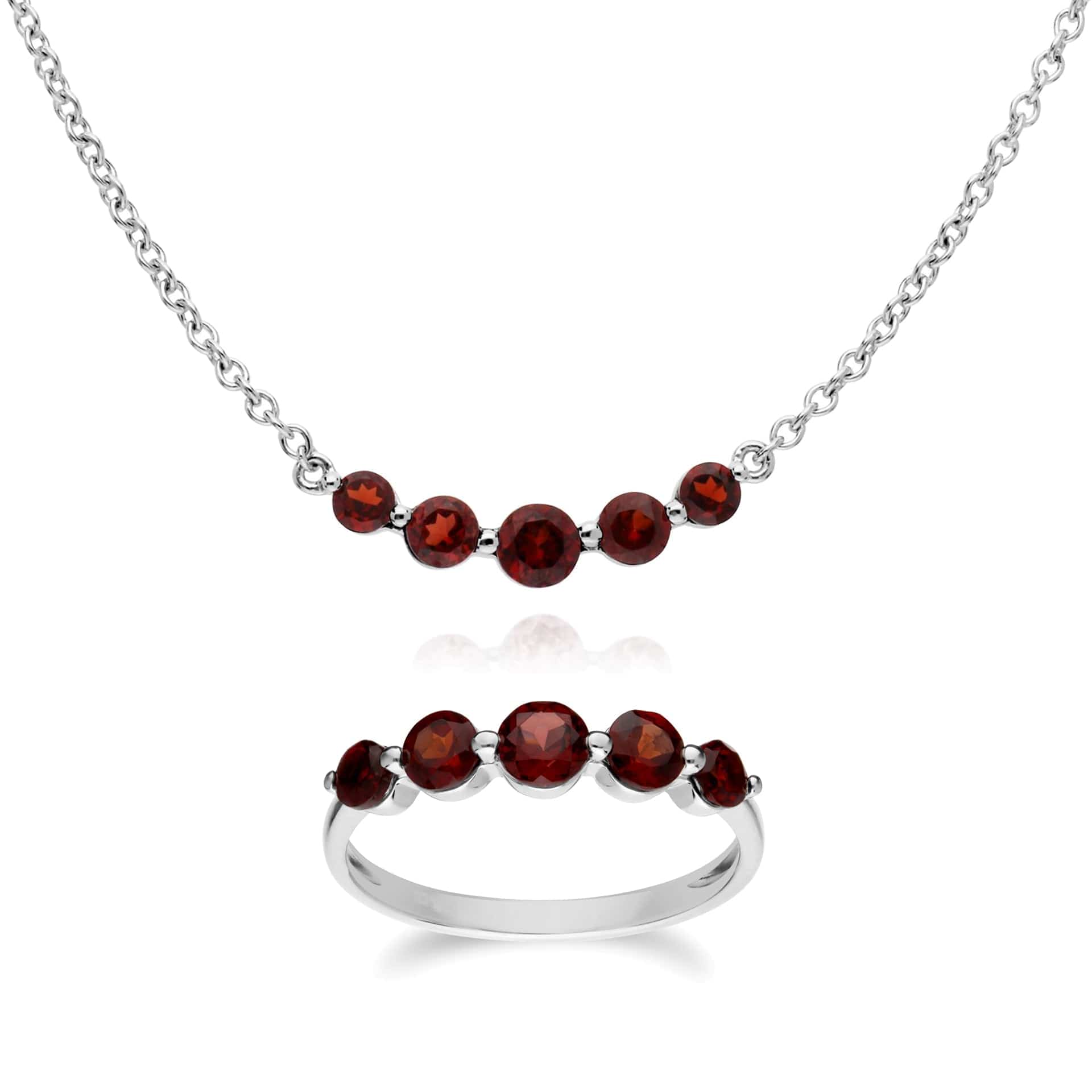Classic Round Garnet Five Stone Ring & Necklace Set Image 1