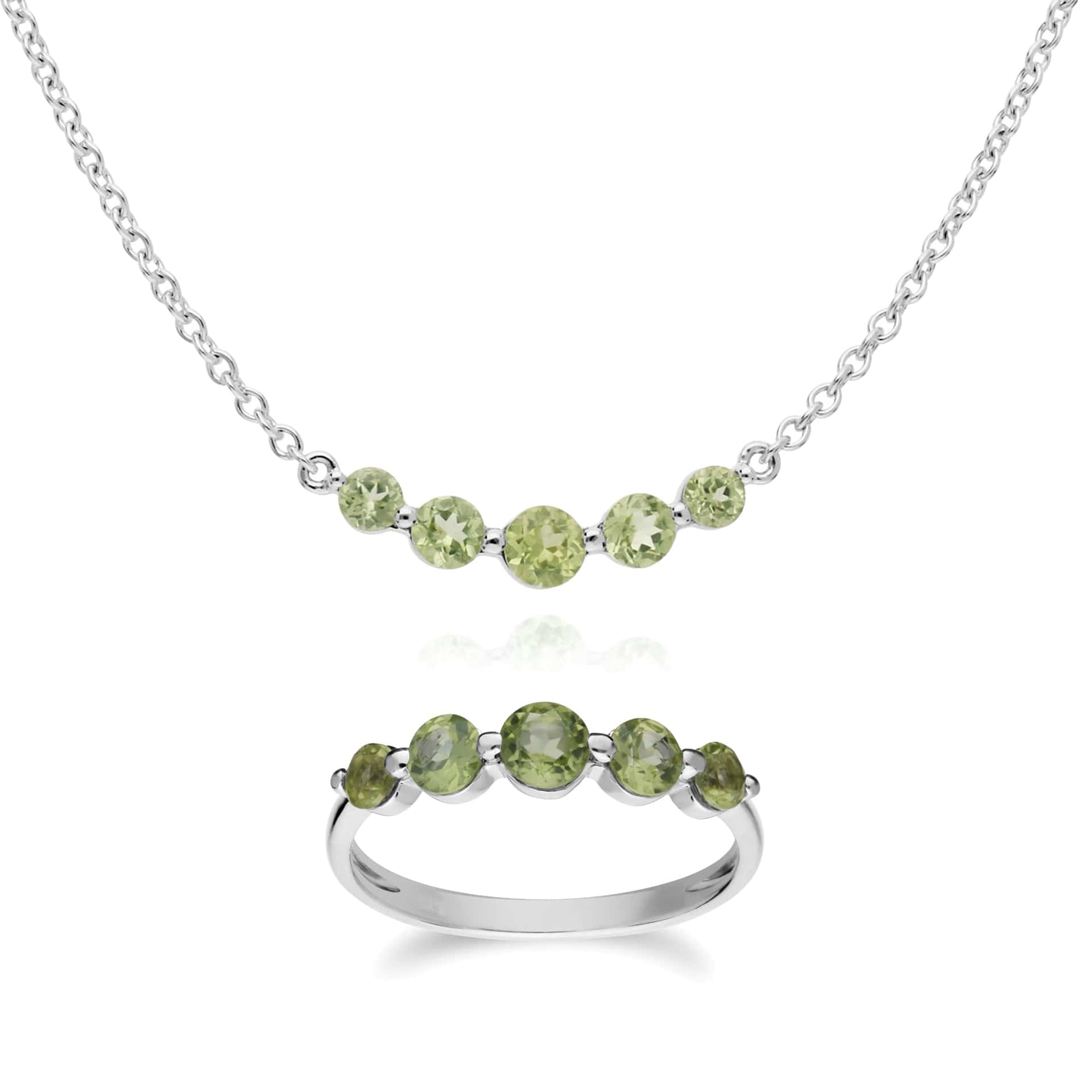 Classic Round Peridot Five Stone Ring & Necklace Set Image 1