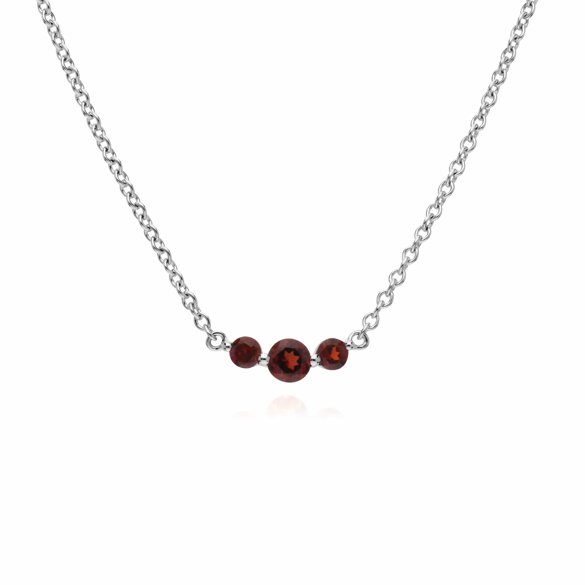 270N034202925-270R056002925 Classic Round Garnet Three Stone Gradient Ring & Necklace Set in 925 Sterling Silver 2