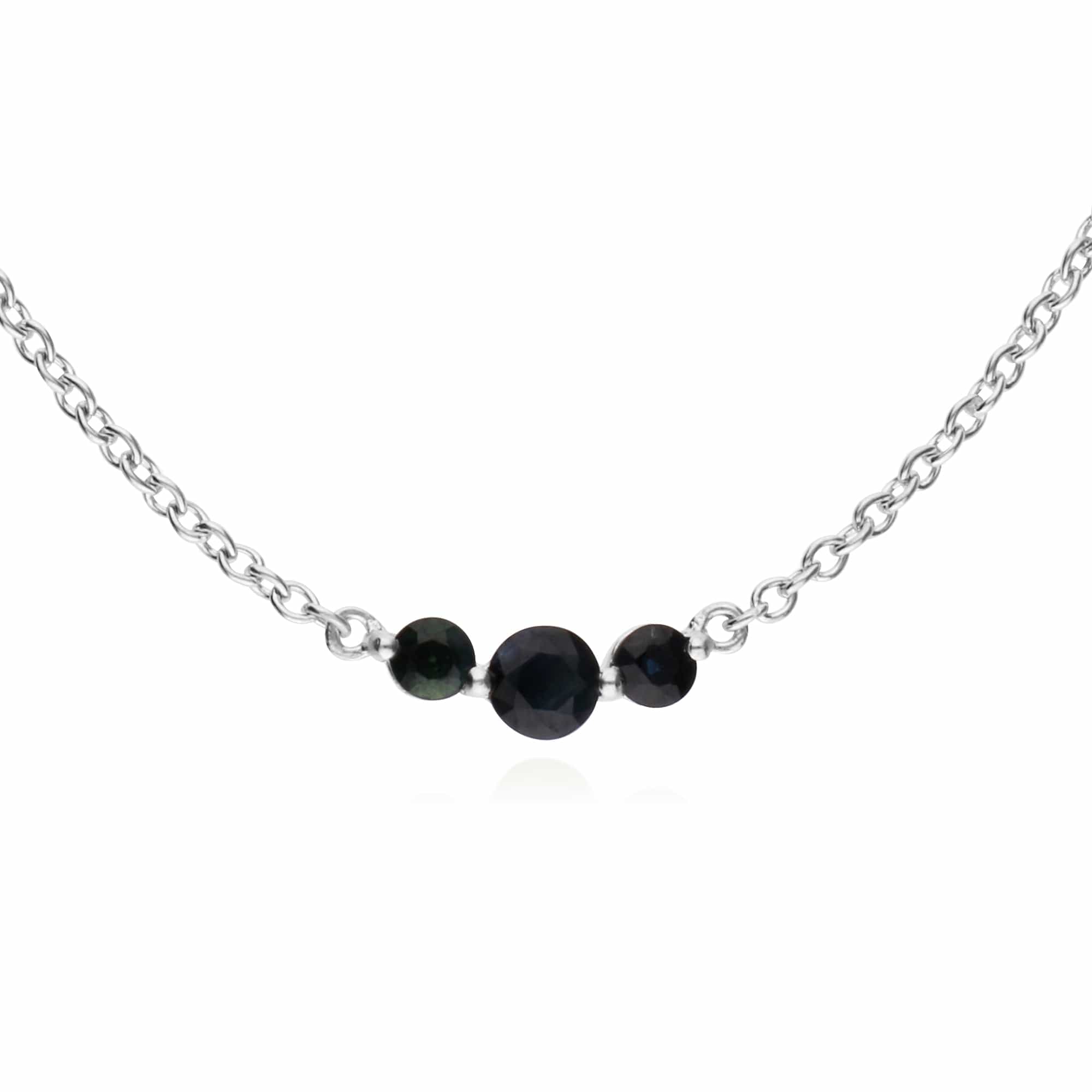 270N034206925 Classic Round Sapphire 3 Stone Gradient Necklace in 925 Sterling Silver 1