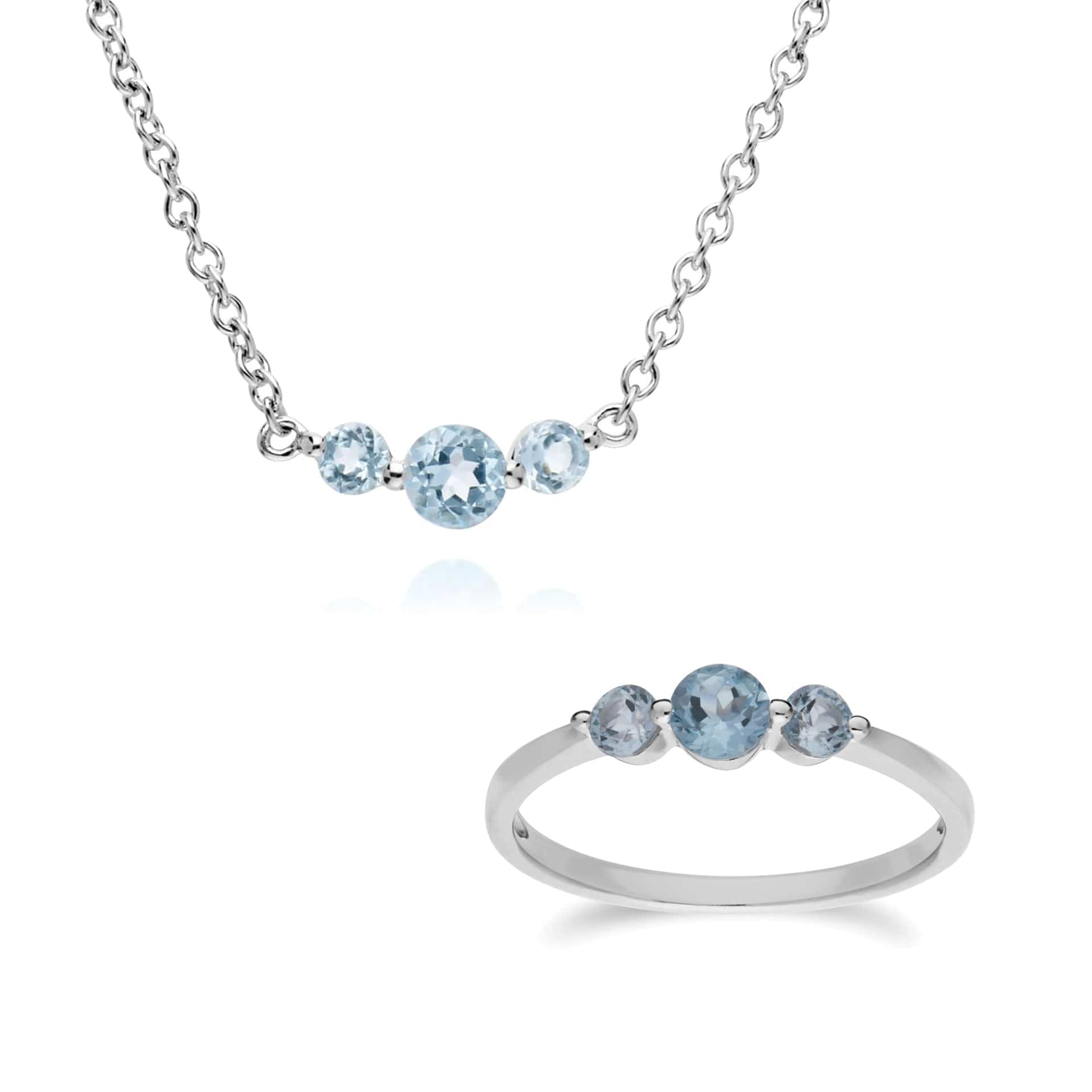 Classic Round Blue Topaz Gradient Ring & Necklace Set Image 1