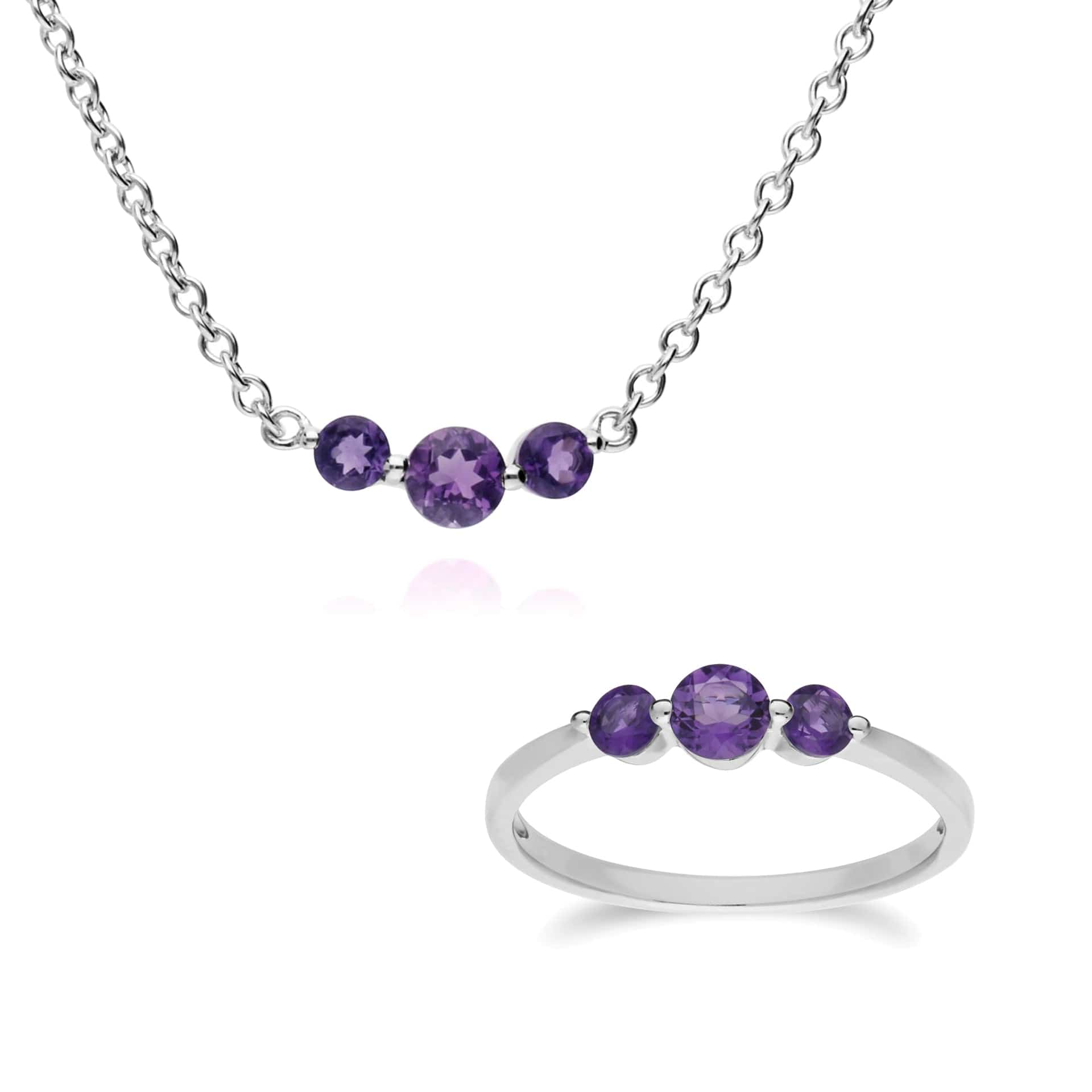 Classic Round Amethyst Gradient Ring & Necklace Set Image 1