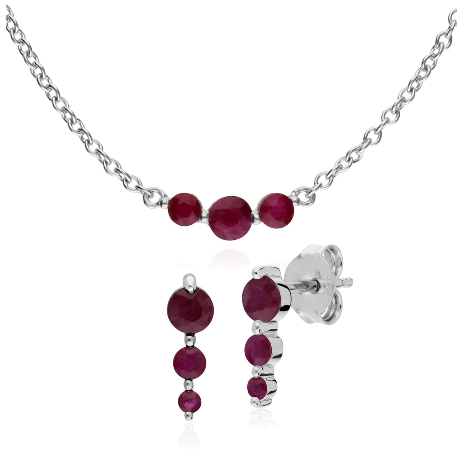 Classic Ruby Three Stone Gradient Earrings & Necklace Set Image 1