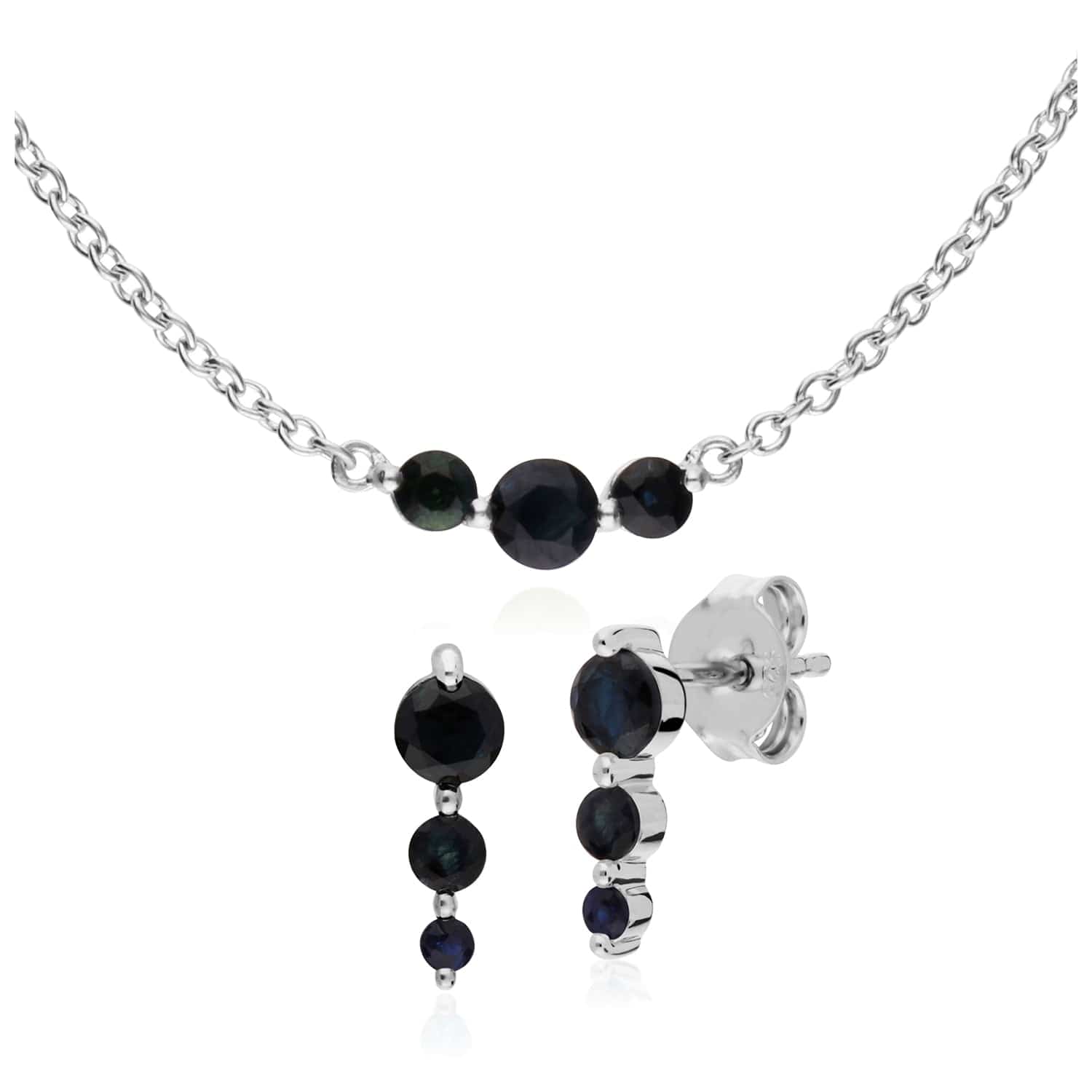 Classic Sapphire Three Stone Gradient Earrings & Necklace Set Image 1