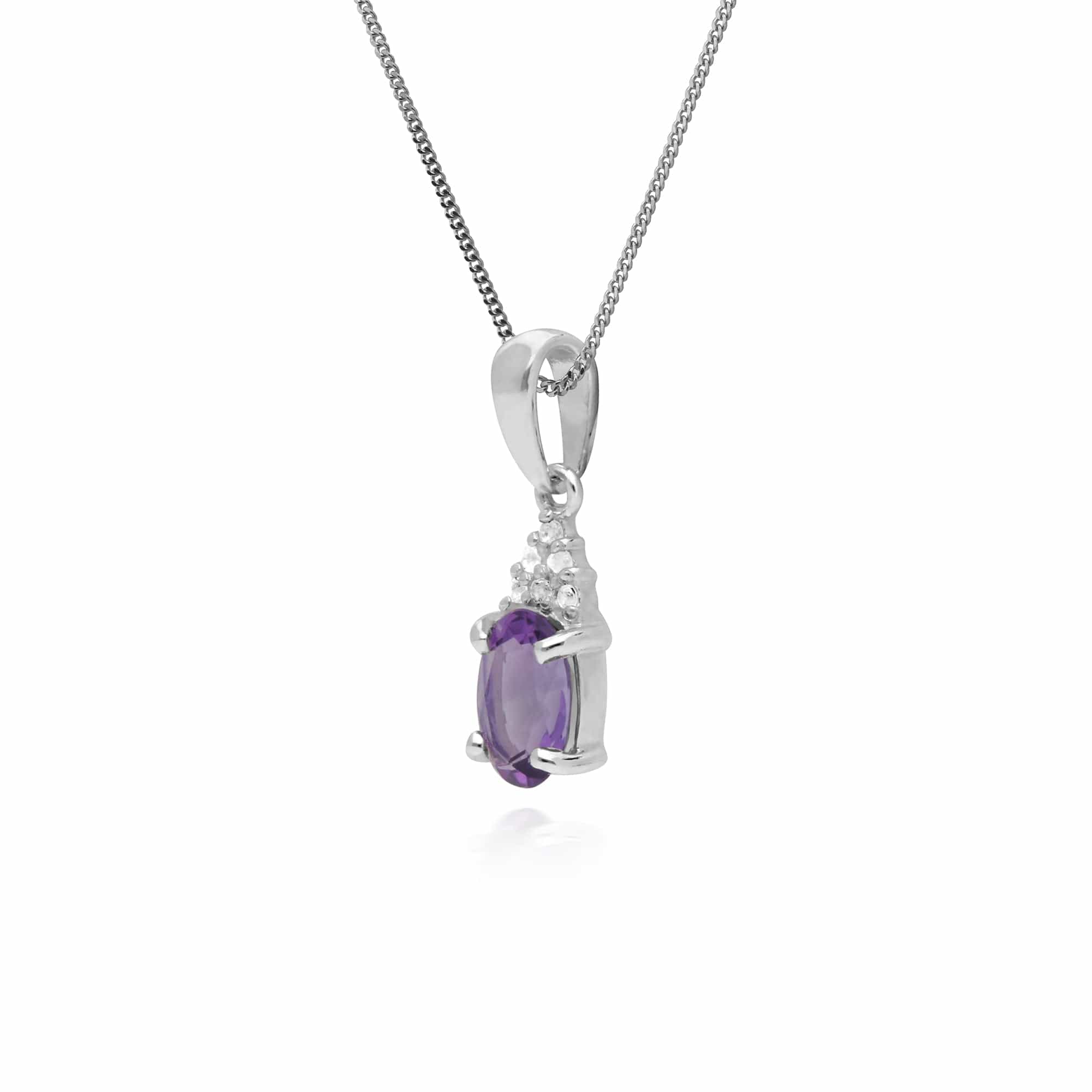 Classic Oval Amethyst & White Topaz Pendant in 925 Sterling Silver - Gemondo