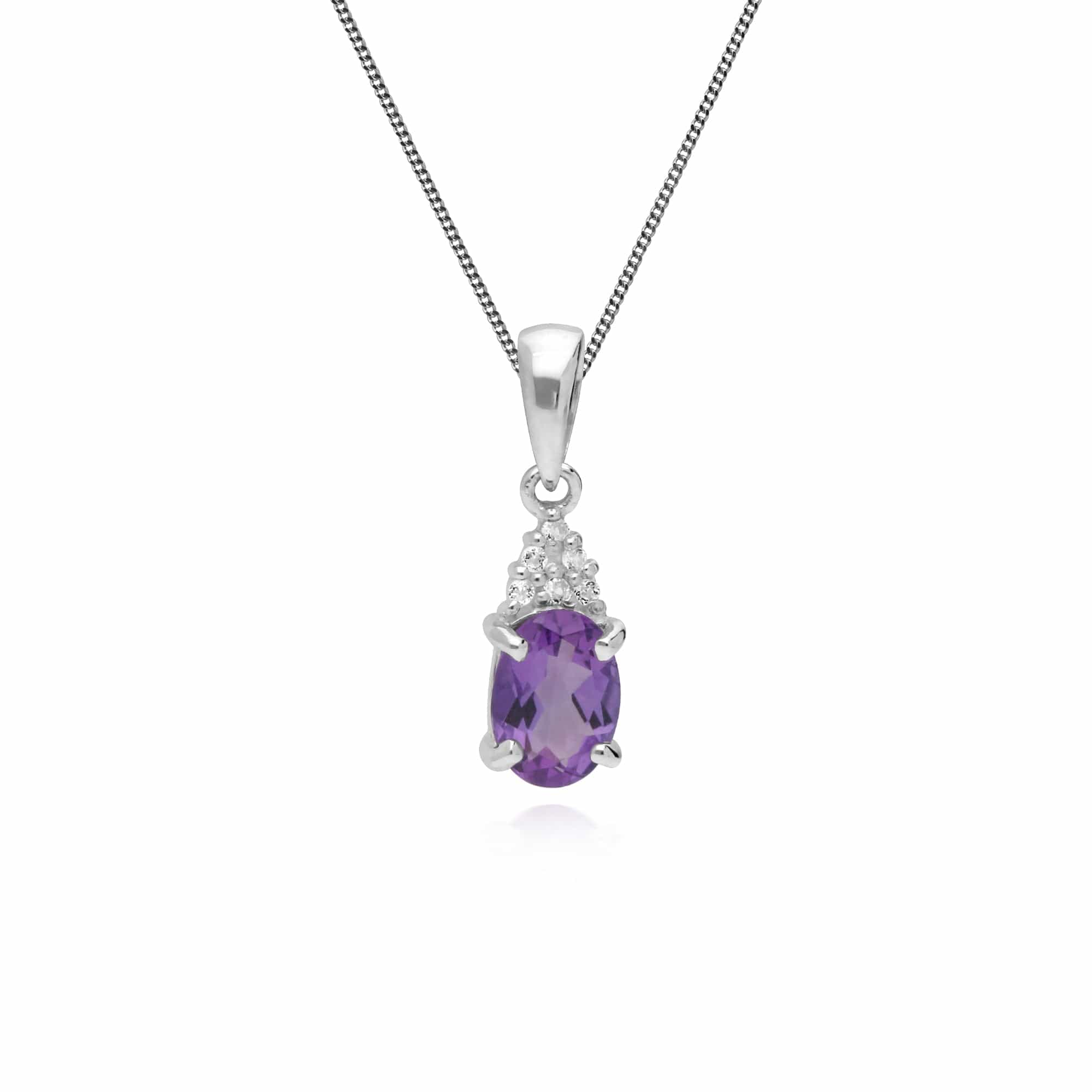 Classic Oval Amethyst & White Topaz Pendant in 925 Sterling Silver - Gemondo