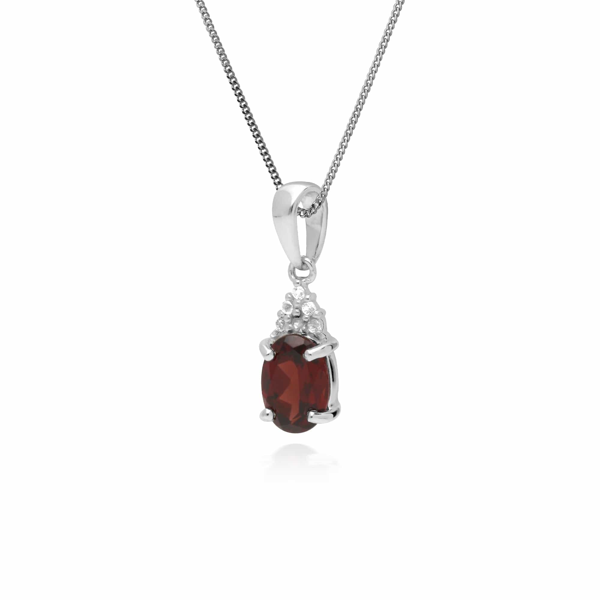 Classic Oval Garnet & White Topaz Pendant in Sterling Silver - Gemondo