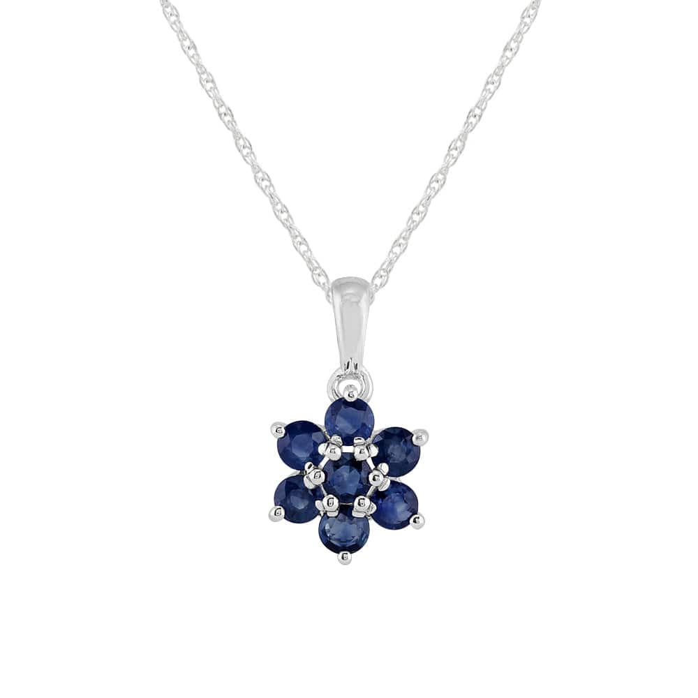 Floral Round Sapphire Cluster Pendant 925 Sterling