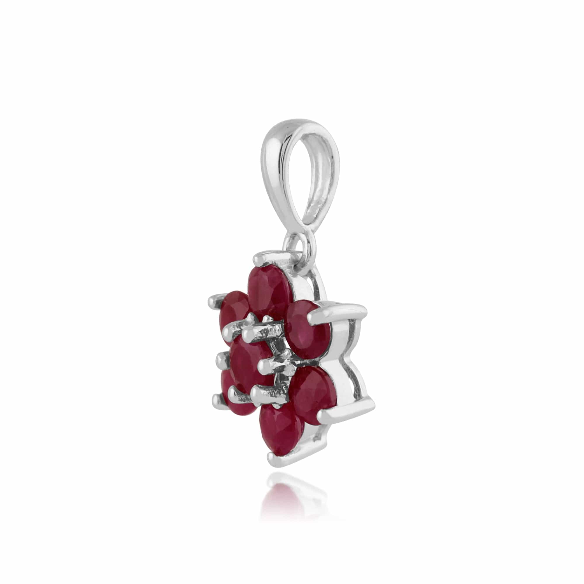 Floral Round Ruby Cluster Pendant in 925 Sterling Silver - Gemondo