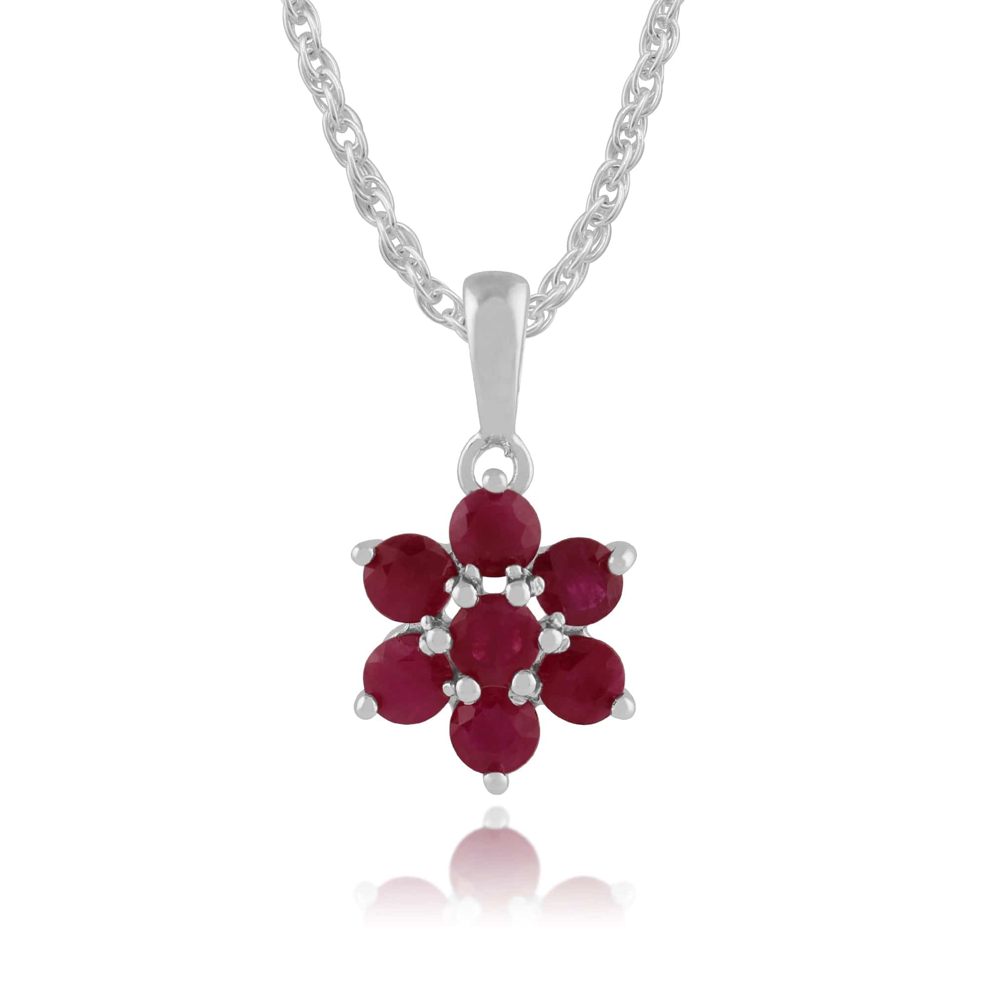 Floral Round Ruby Cluster Pendant in 925 Sterling Silver - Gemondo