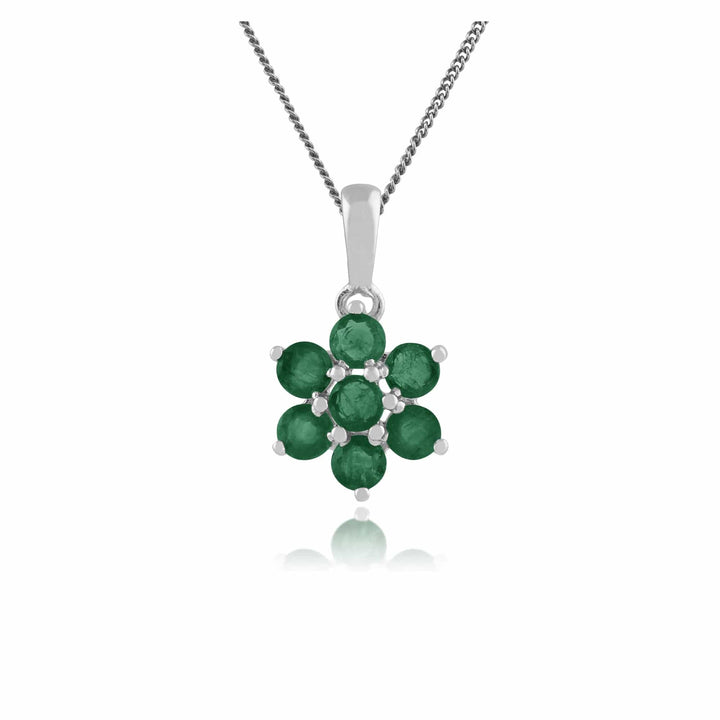 270P0169089 Floral Round Emerald Cluster Pendant in 925 Sterling Silver 1