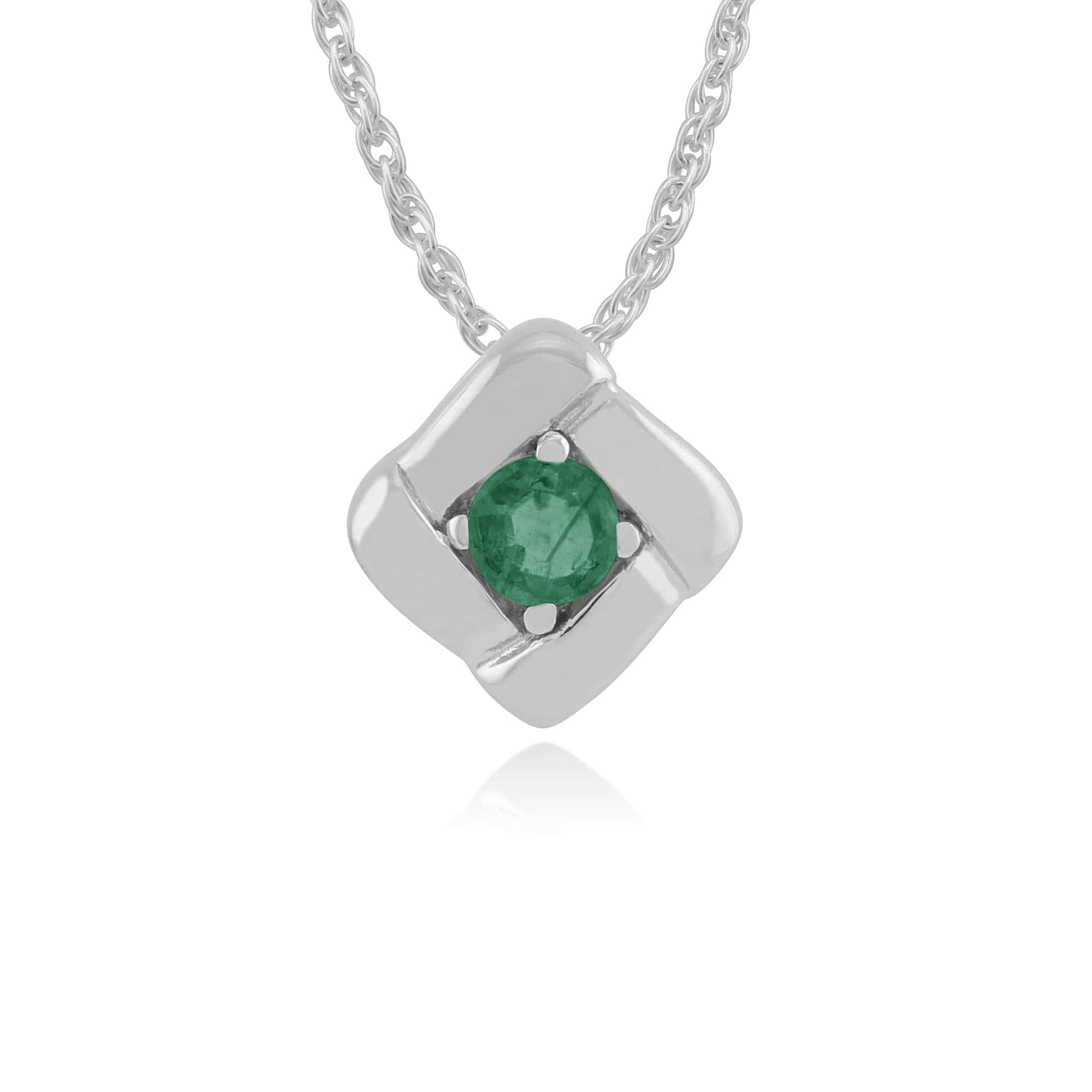 Classic Round Emerald Single Stone Square Crossover Pendant in 925 Sterling Silver - Gemondo