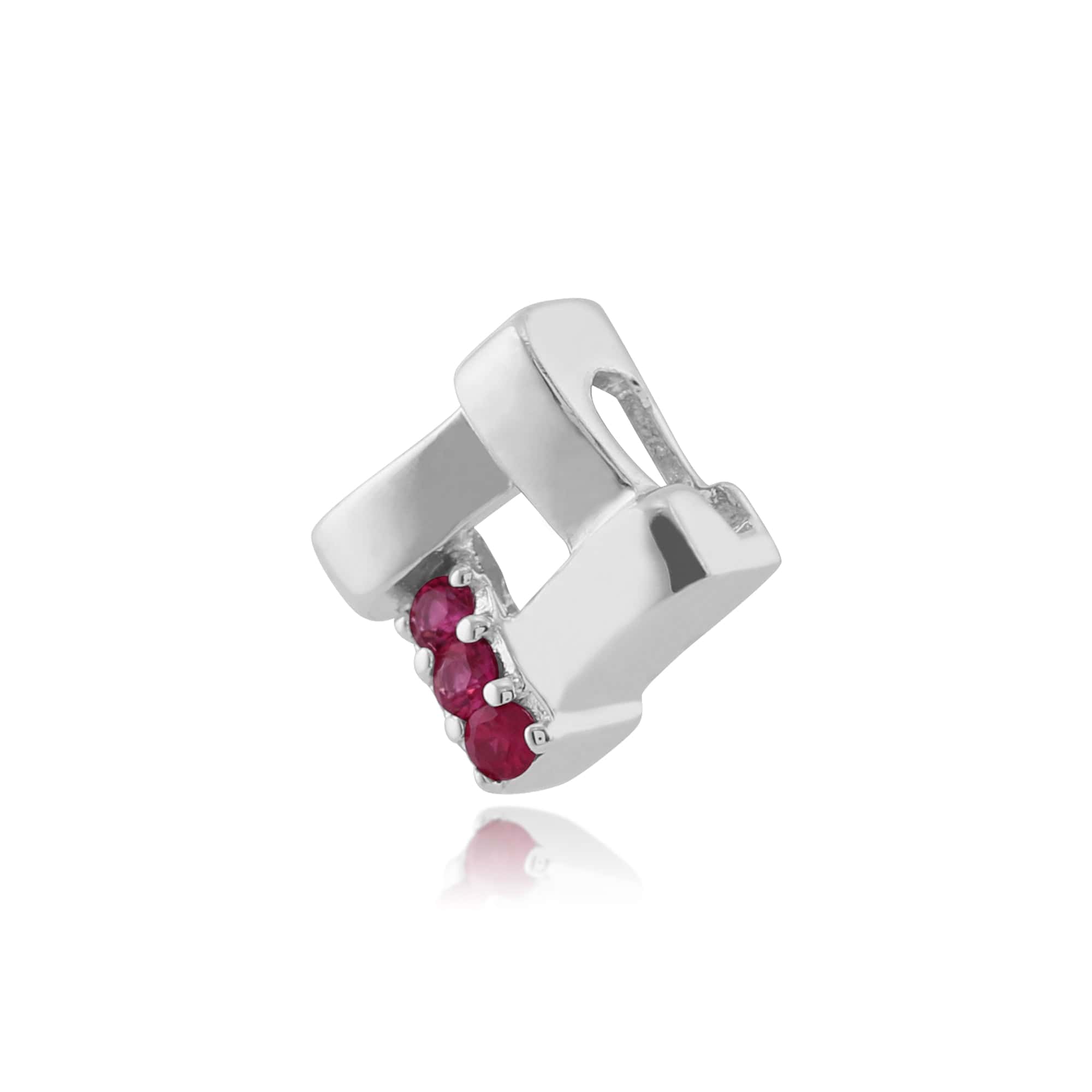 Classic Round Ruby Three Stone Square Crossover Pendant in 925 Sterling Silver - Gemondo