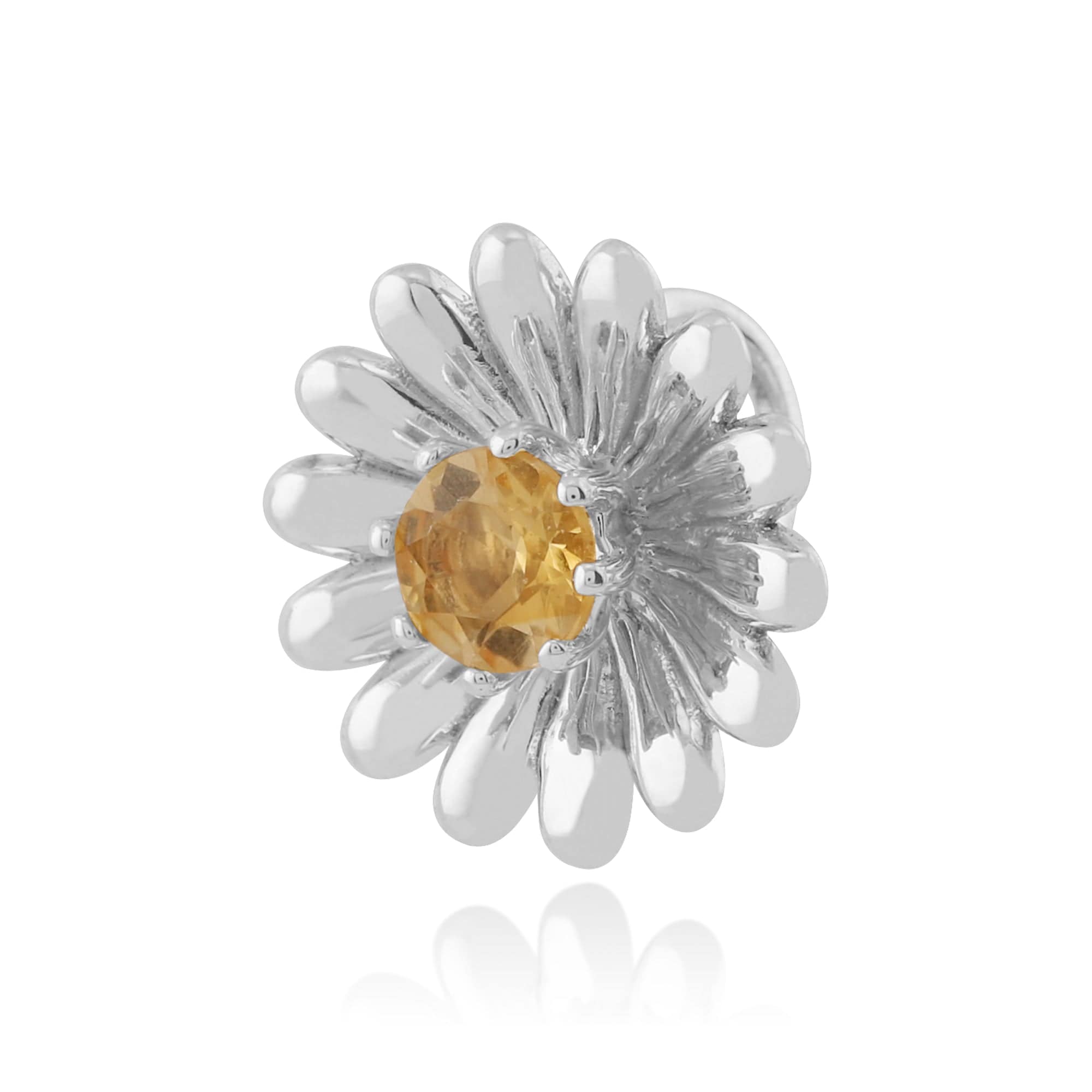 Floral Round Citrine Daisy Flower Single Stone Pendant in 925 Sterling Silver - Gemondo