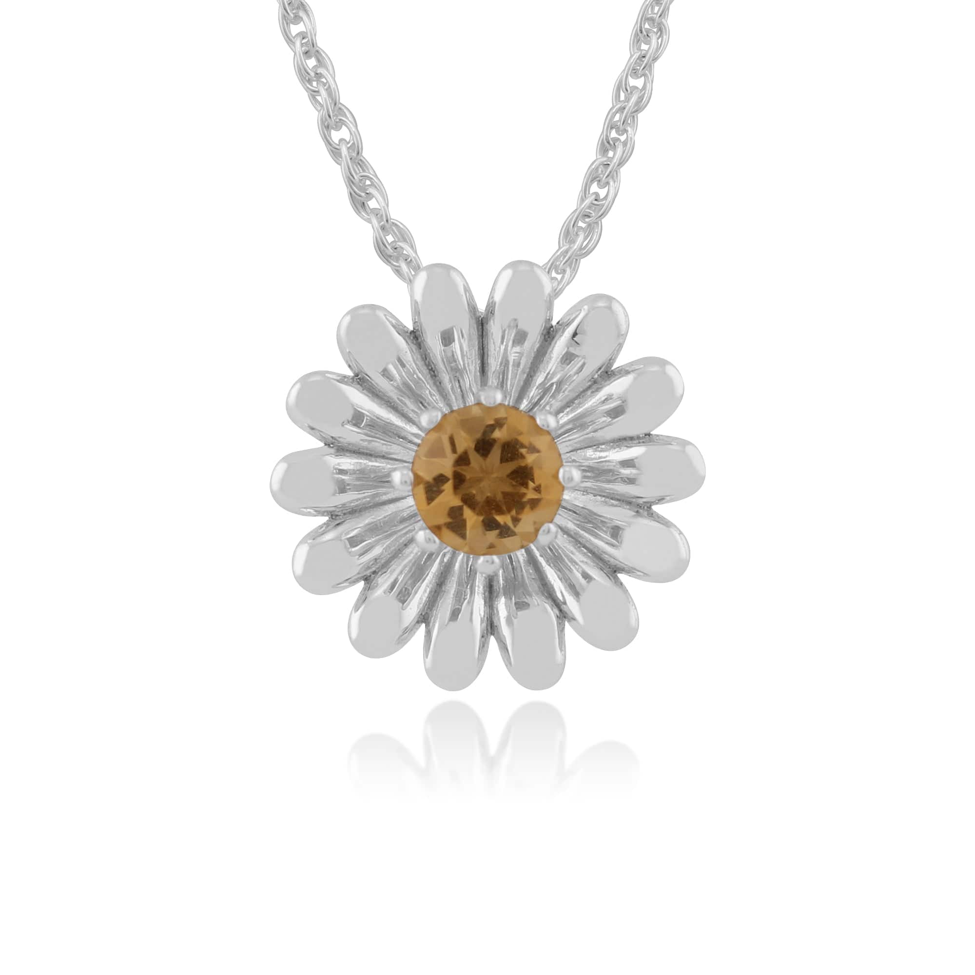 Floral Round Citrine Daisy Flower Single Stone Pendant in 925 Sterling Silver - Gemondo