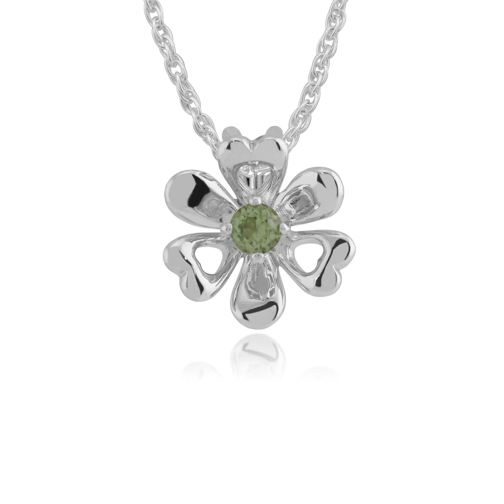 Floral Round Peridot Flower Single Stone Pendant in 925 Sterling Silver - Gemondo