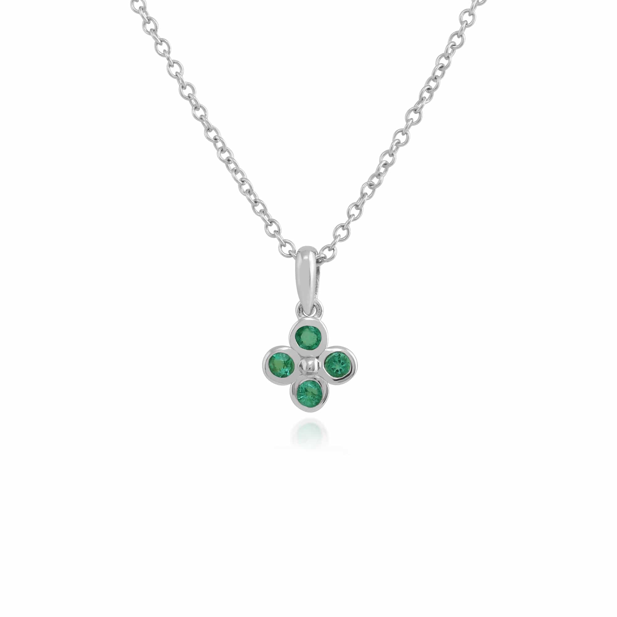 Floral Round Emerald Bezel Set Clover Pendant in 925 Sterling Silver - Gemondo