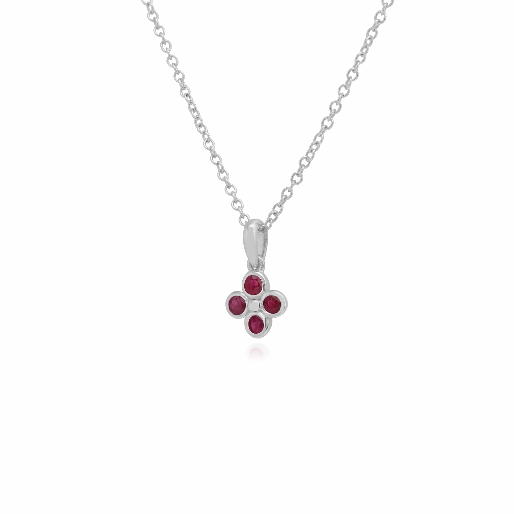 Floral Round Ruby Bezel Set Clover Pendant in 925 Sterling Silver - Gemondo