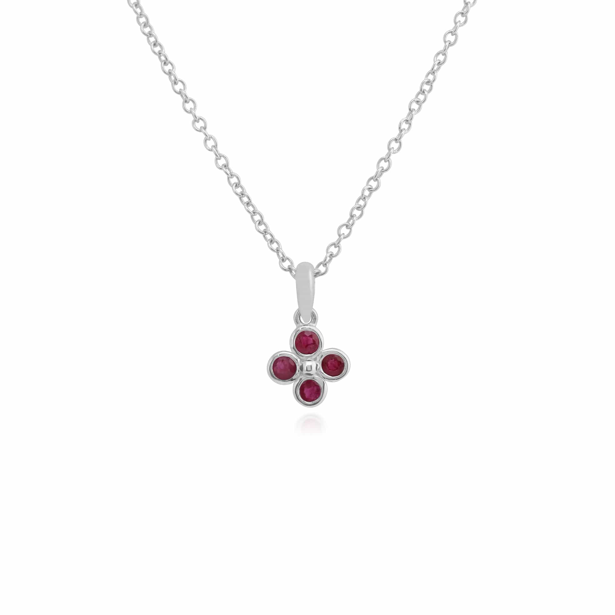 Floral Round Ruby Bezel Set Clover Pendant in 925 Sterling Silver - Gemondo