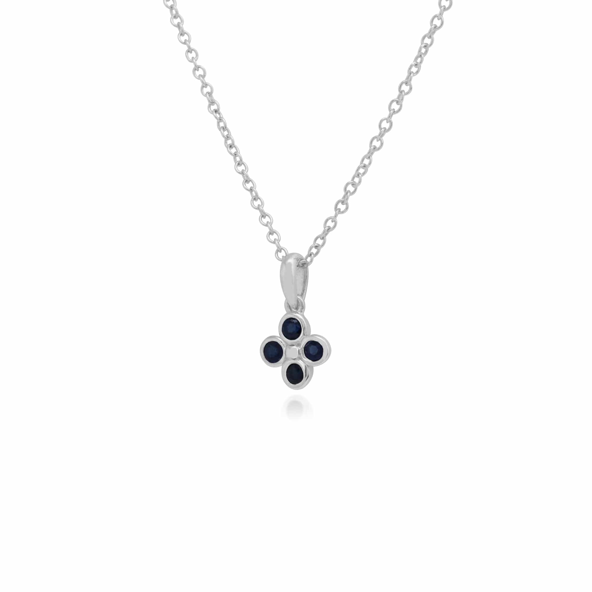Floral Round Sapphire Bezel Set Clover Pendant in 925 Sterling Silver - Gemondo