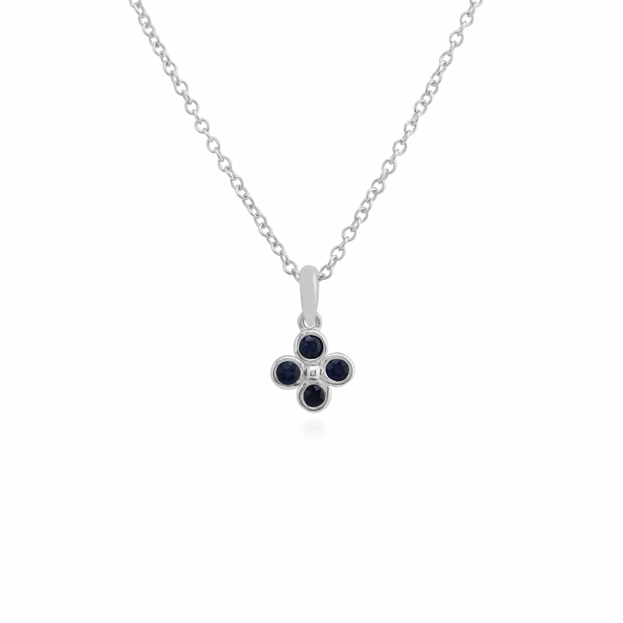 Floral Round Sapphire Bezel Set Clover Pendant in 925 Sterling Silver - Gemondo