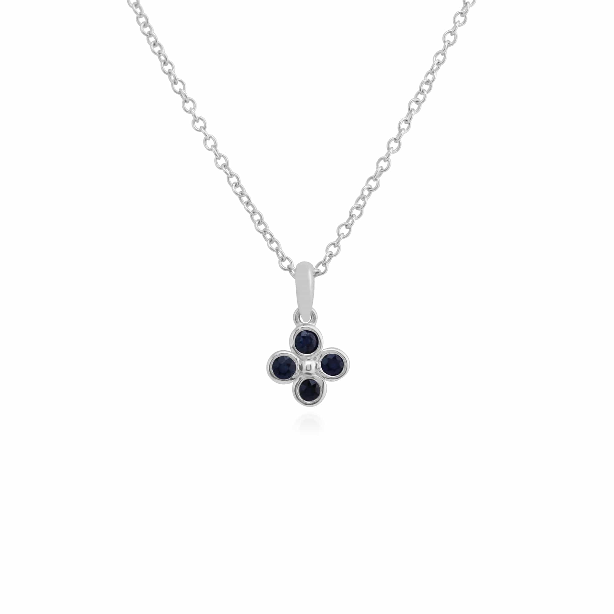 Floral Round Sapphire Clover Pendant & Ring Set in 925 Sterling Silver - Gemondo