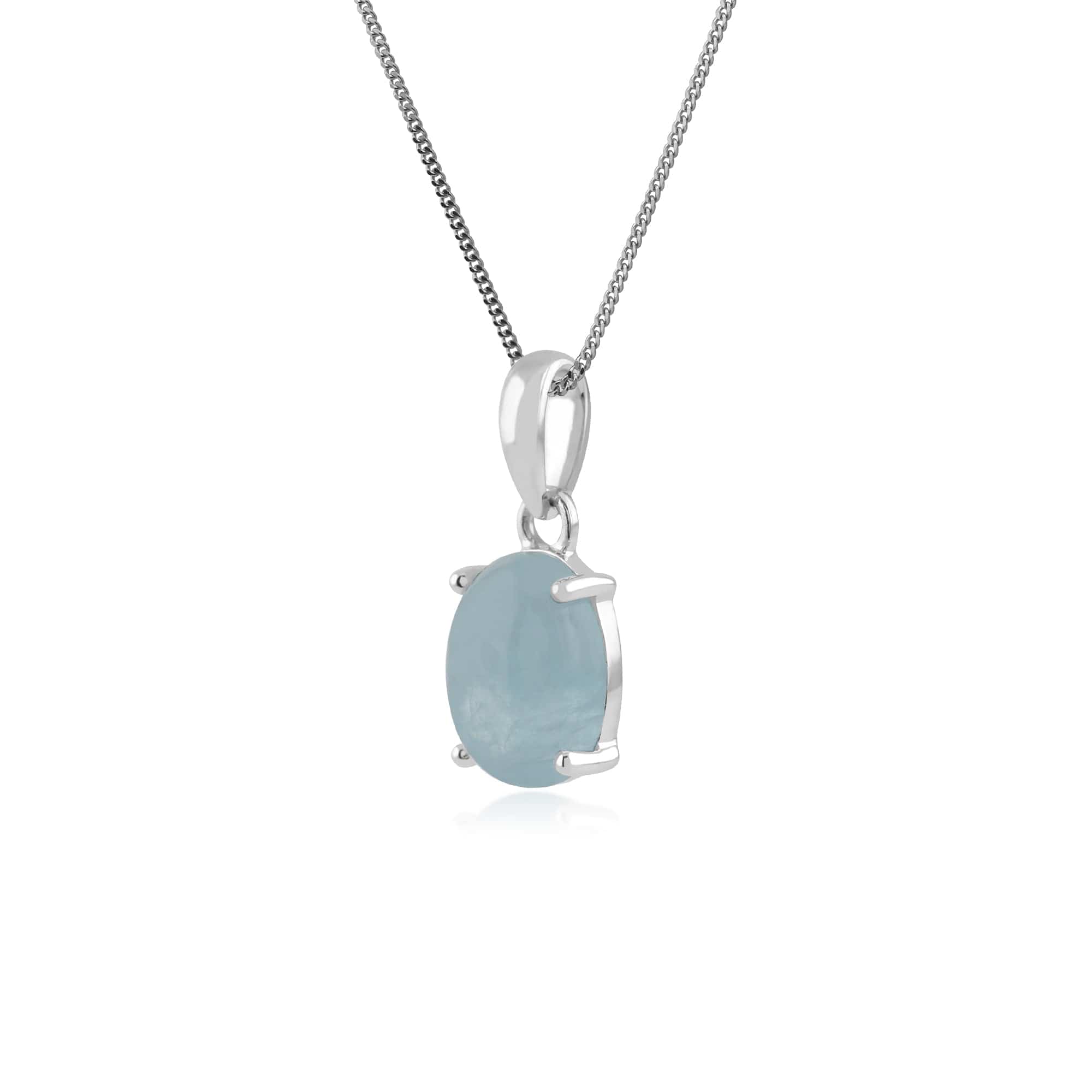 Classic Oval Milky Aquamarine Single Stone Pendant in 925 Sterling Silver - Gemondo