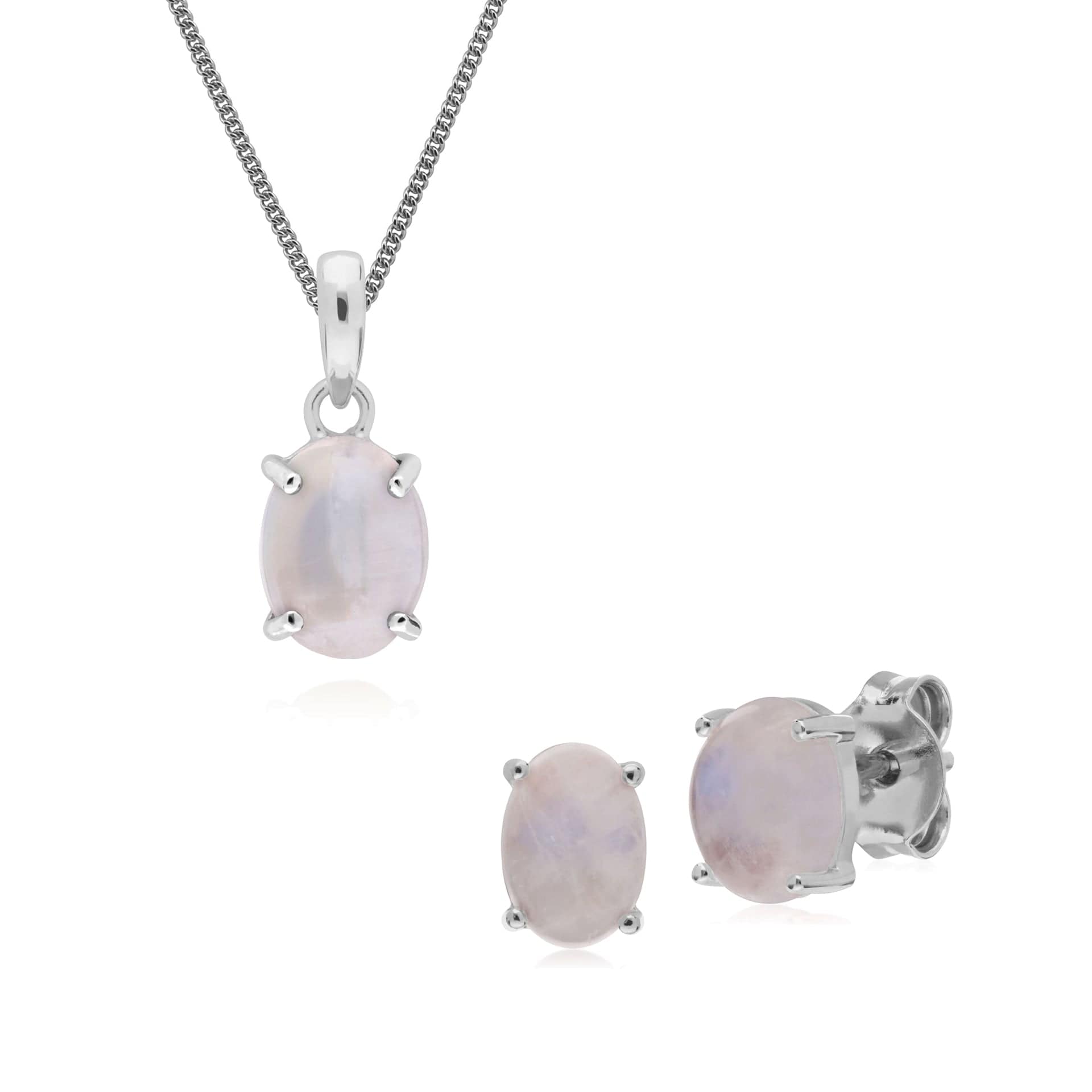 270E023906925-270P023806925 Classic Oval Rhodochrosite Stud Earrings & Pendant Set in 925 Sterling Silver 1