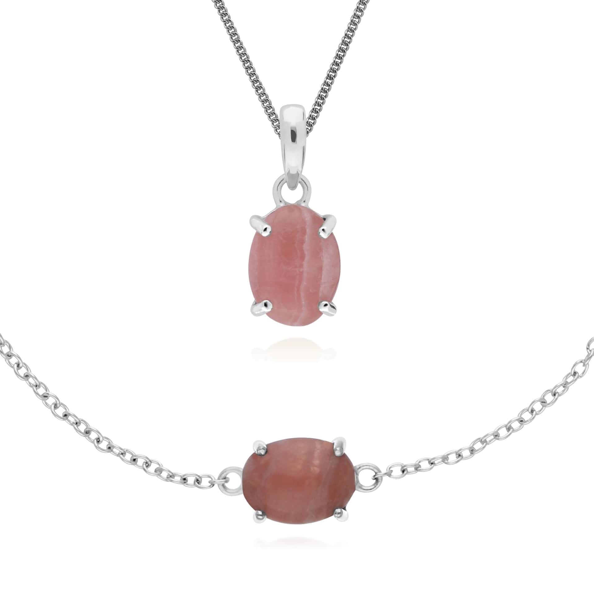 270P023806925-270L010606925 Classic Oval Rhodochrosite Bracelet & Pendant Set in 925 Sterling Silver 1