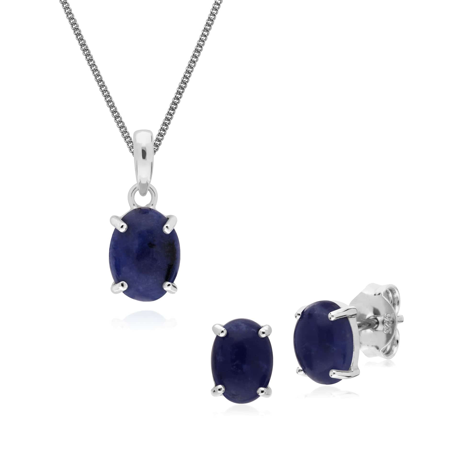 270E023907925-270P023807925 Classic Oval Sodalite Stud Earrings & Pendant Set in 925 Sterling Silver 1