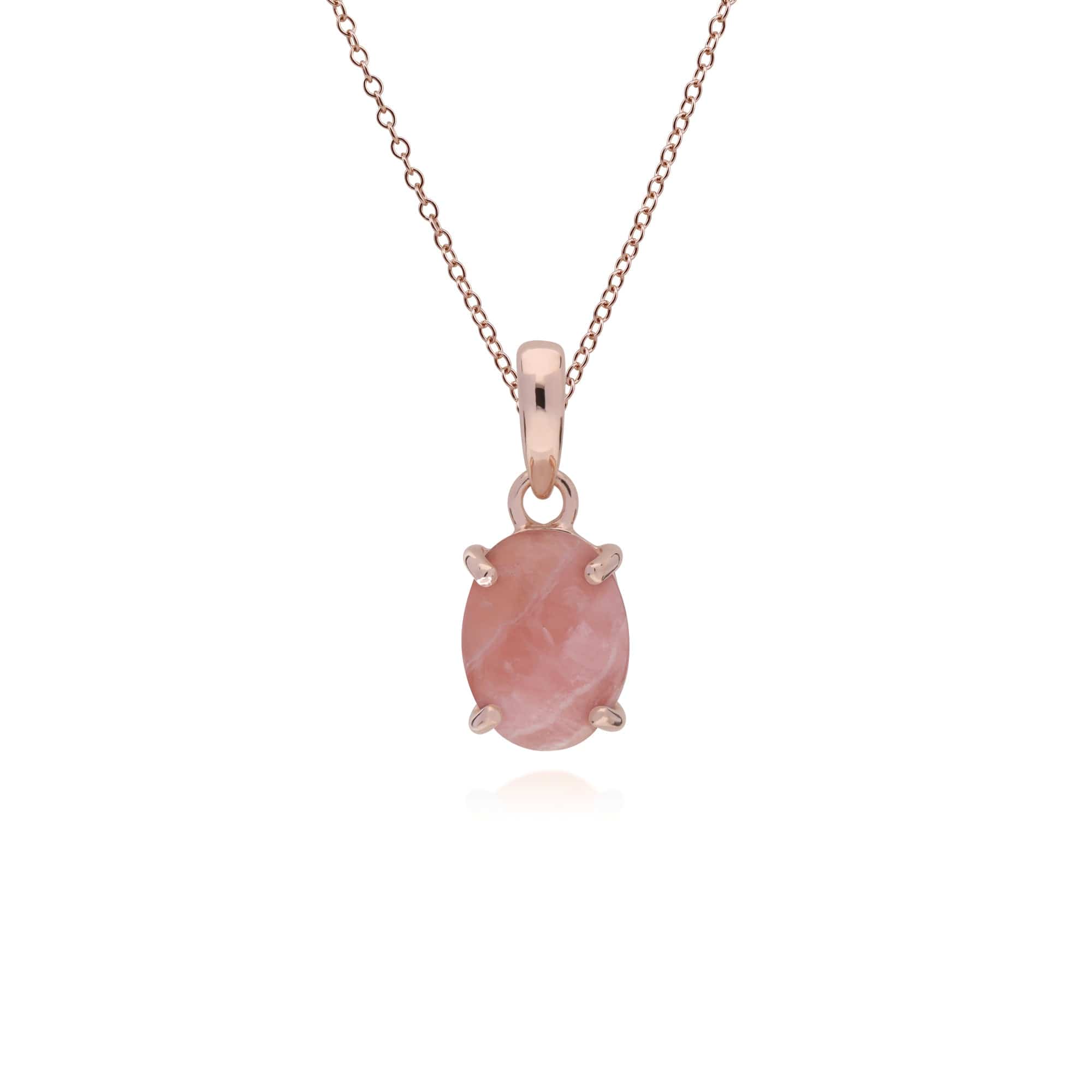 Classic Oval Rhodochrosite Pendant in Rose Gold Plated 925 Sterling Silver - Gemondo