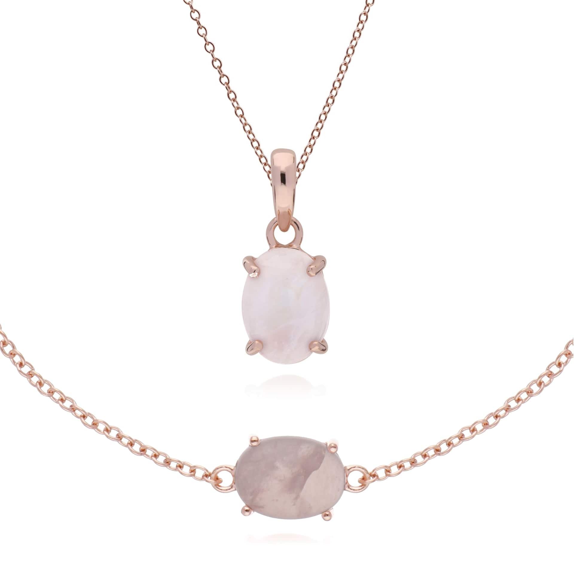 270P023903925-270L010703925 Classic Oval Rose Quartz Bracelet & Pendant Set in Rose Gold Plated 925 Sterling Silver 1